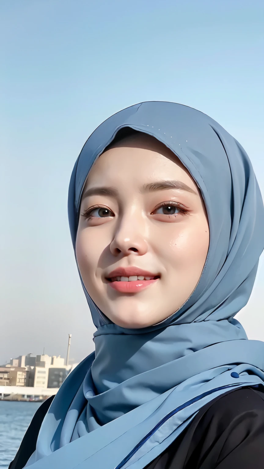 ((Best quality, 8k, Masterpiece :1.37)), (wear hijab girls), girls wear hijab, postion:standing, style model, (girls wearing hijab moslem), beautiful face, face bukkake, 18 years old girls, hair black, ultra detailed face, ultra detailed body, slim body, lips smile, Beautiful detailed eyes, eyes korean, detailed nose, Natural Lip, ((Lips Smile)), face smile, Wear hijab moslem, fancy jubba thobbe, view of the blue sky, Slim Body, realistic face, backround people hijab
