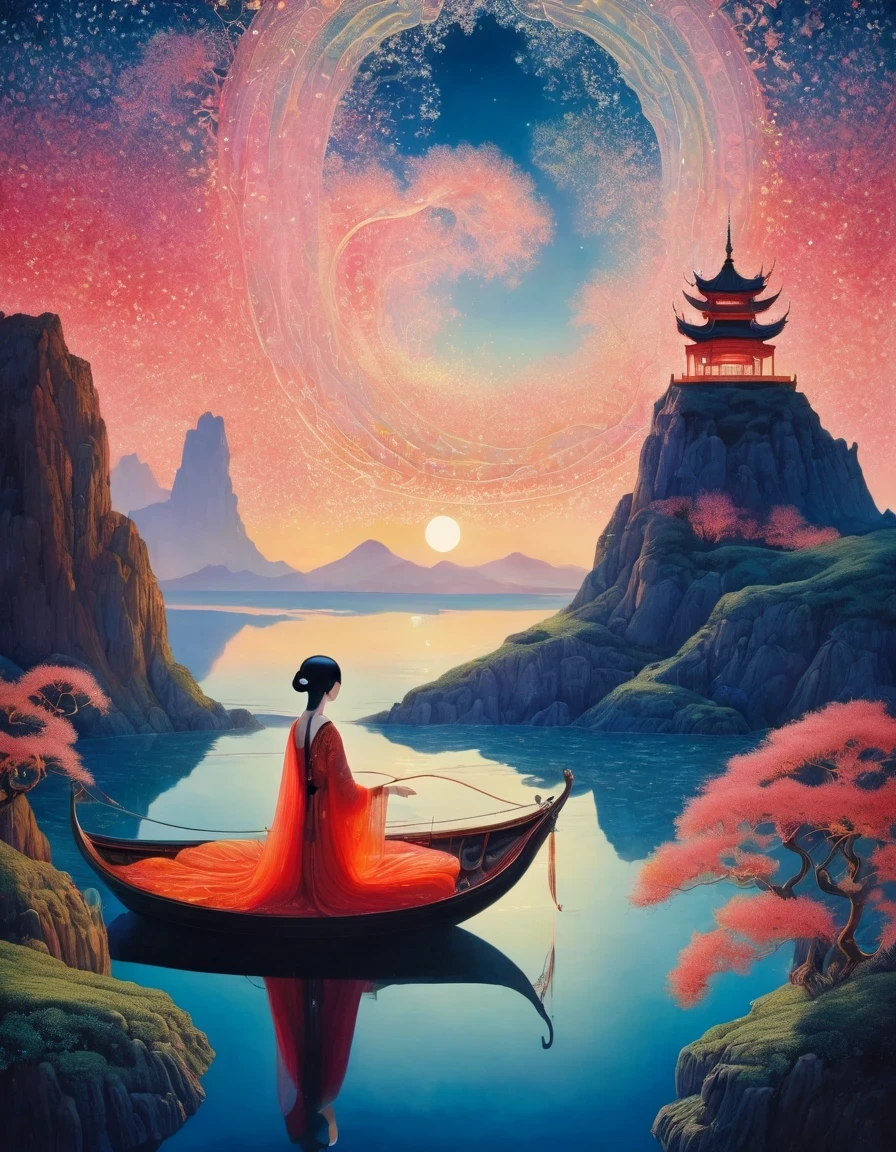 1Beautiful girl standing in the waves of Glowing text,Glowing text,Beautiful surreal, magic, orientalisme, Illustrations by Kay Nielsen ,Ryan McGinley (Pipilotti Rist))