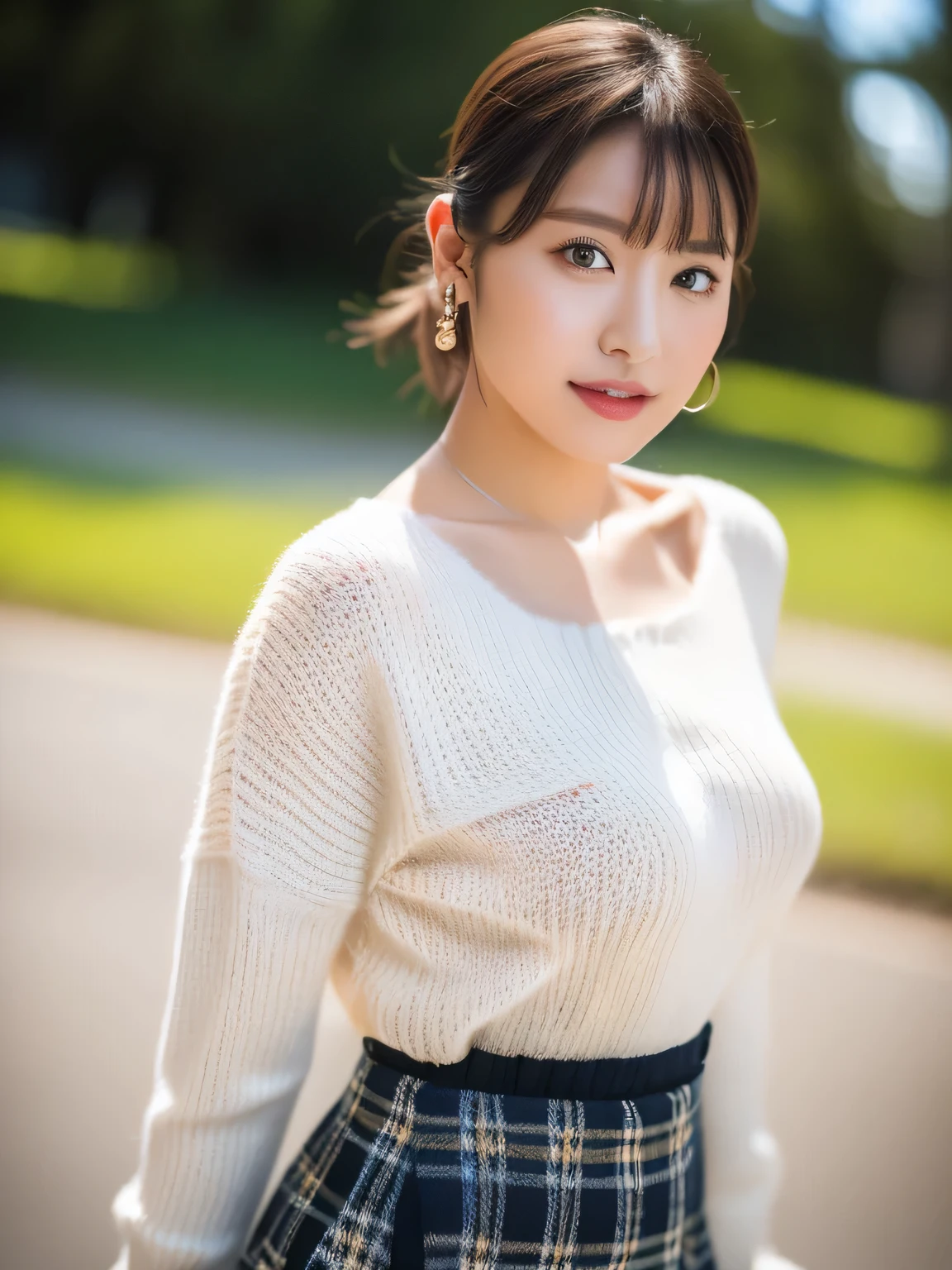 (top-quality、8k、32k、​masterpiece、UHD:1.2)、Photos of pretty Japan women、Medium hair、(full of shyness:1.2)、(a smile:0.9)、(looking at away:1.2)、(beautiful detailed dress、flered skirt:1.3)、(panties on:0.7)、(wind lift:1.7)、full bodyesbian、the wind、crowd、crosswalk、is standing