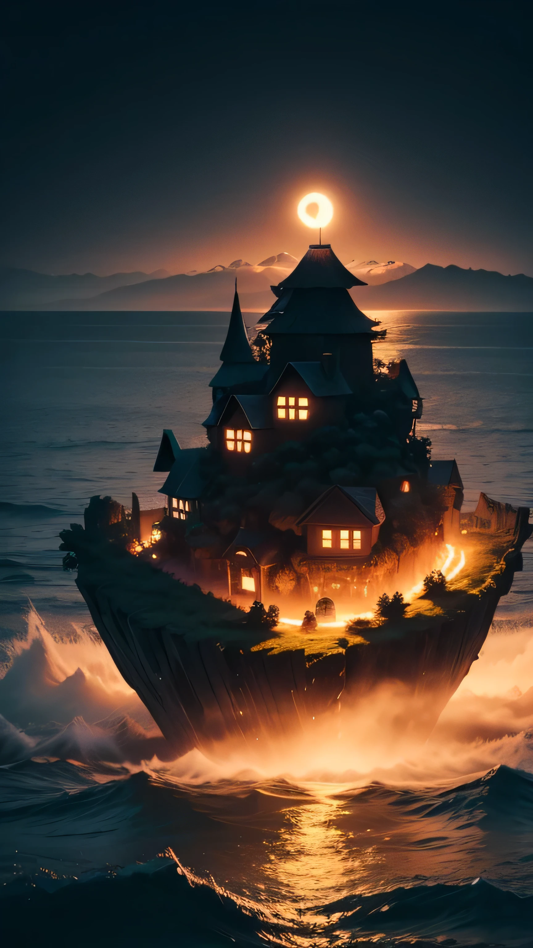 ghost island in the night, 8k, high quality