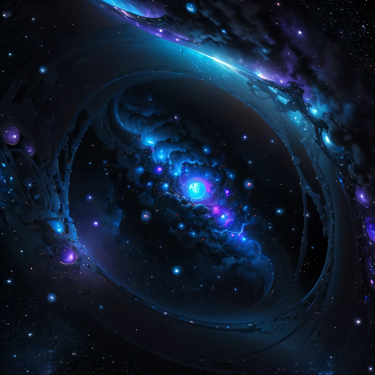 Picture a masterpiece of an image in the highest resolution of 8K, with a best quality that surpasses all expectations (1.2). This stunning artwork is ultra-detailed, with realistic textures that possess a lifelike quality, approaching a perfect score of 1.37.
Imagine a vast and enigmatic space scene, where the deep blue hues of the morado color palette dominate the canvas. The tranquility of deep space is shattered suddenly by the explosive eruption of cosmic chaos. Tentacles, reminiscent of an unkraken, stretch across the void, their ancient and hauntingly beautiful form brought to life by vivid colors and