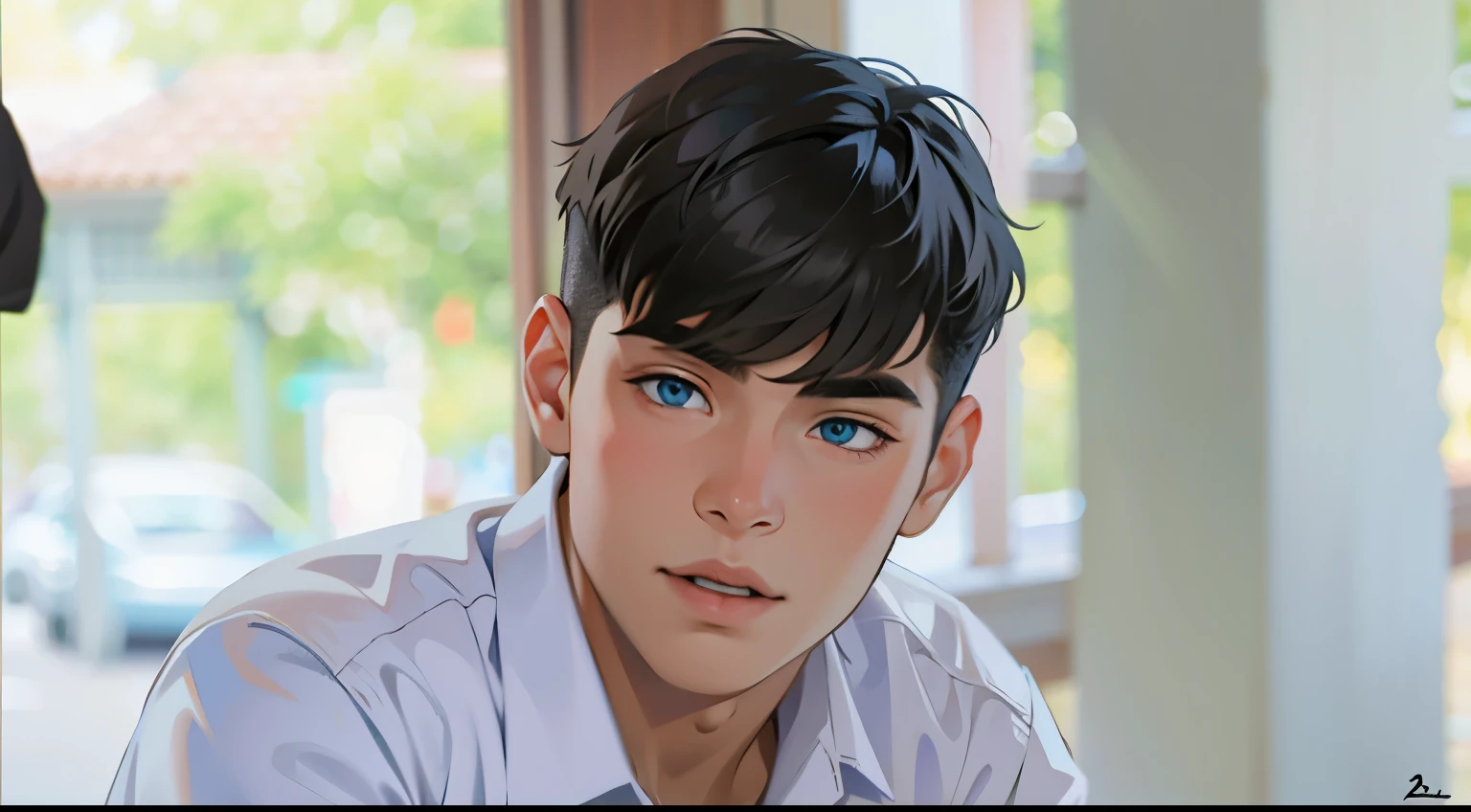 The 15-year-old boy with gray hair, blue eyes, is thoughtful, talking, a little confused.