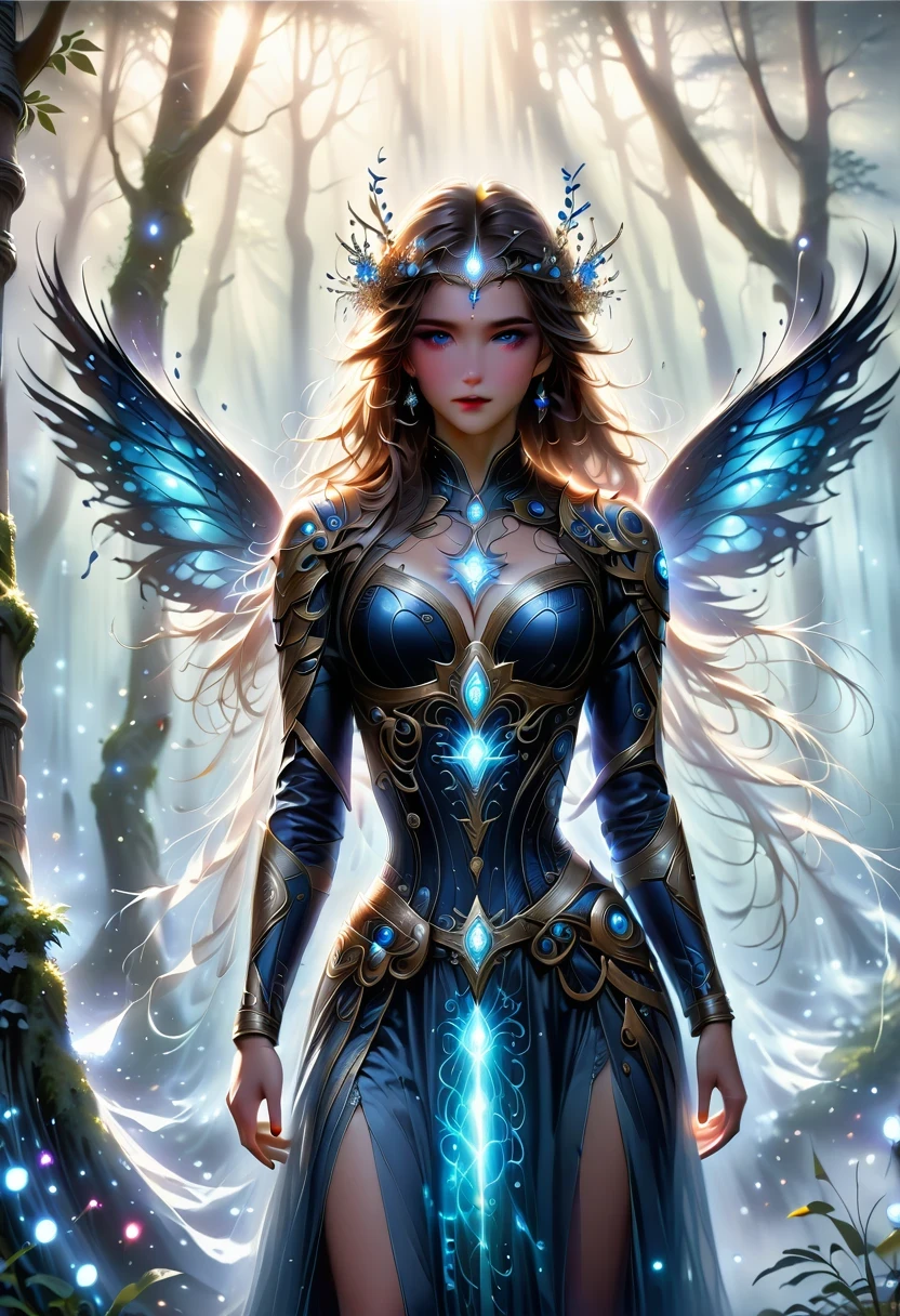 poderosos bruxos, Standing in the mysterious forest. Their flowing robes were decorated with symbols, open arms, Eyes sparkling with mysterious energy. as the spell escapes their lips, energetic, Swirling patterns of dark magic appear in the air, red and blue pulsations. Magic fills the air, make flowers bloom, creature that stares in awe. Wisps of magical energy dance, Reveal hidden areas, Unlock the secret. Capture the essence of this captivating moment, Bring the mysterious power of dark magic to life on canvas with the highest quality and detail. best quality, masterpiece, ultra high resolution, (lifelike:1.4), original photo, sharp focus, high dynamic range, Delicate skin.