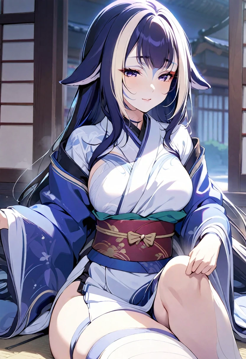 (((shylily))),(masterpiece, top quality, best quality, official art, beautiful), Extreme Detail, female, long length, black and white kimono, taisho, taisho romance, old japanese, Japanese.