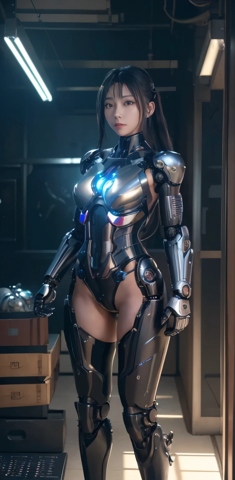 masterpiece、((all mechanical body parts ))、 ((plug suit)), ((beautiful girl:1.2))、i don't'T'no armechanized body、Mechanized chest and abdomen、mechanized occiput、Mecha leg rack metallic suit that fits perfectly to the body、 Are standing、tied up、金属robot、((cyberpunk background))、(neon light)、(Futuristic machine factory background)、Cyberdyne、artificial body、All metal body、ironwork、abdominal mechanism、((robotアームとハンド))、((robotの脚))、((machine neck))、Inside the spaceship、beautiful girl、、asian beauty, (Actuator and cable exposed from abdomen.、金属robotの首から胴体まで接続、Complex 3d rendering beauTiful porcelain profile super become familiar withd female android face、cyborg、robot部品、150mm、Soft light in a beautiful studio、rim light、vivid details、gorgeous cyberpunk、Ren Hao、超realistic、anatomical、facial muscles、cable wire microchip、elegant、beautiful background、octane rendering、HR giger style、8K、highest quality、masterpiece、enlightenment、very delicate and beautiful、 非常にbecome familiar withなCG、unity、wall-、(realistic、Photoreal:1.37)、wonderful、become familiar with、masterpiece、highest quality、official art、Highly become familiar withd CG unity 8K wallpaper、absurd、信じられないほどabsurd、、robot、silver beads、Full body Esbian、 Are standing