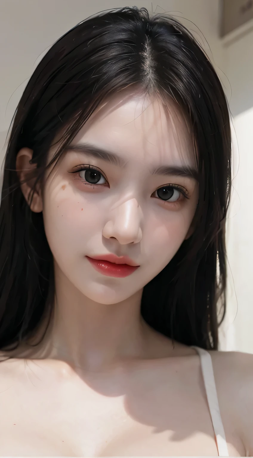 Photocinematic, detailed facial features, no-makeup, Realistic skin, born, Urzangarh, Phantom High Speed Camera, shadow play, A hyper-realistic, Detailed Face - AR 16:9 --s 750 --v 5.2、I can see the cleavage、smil，