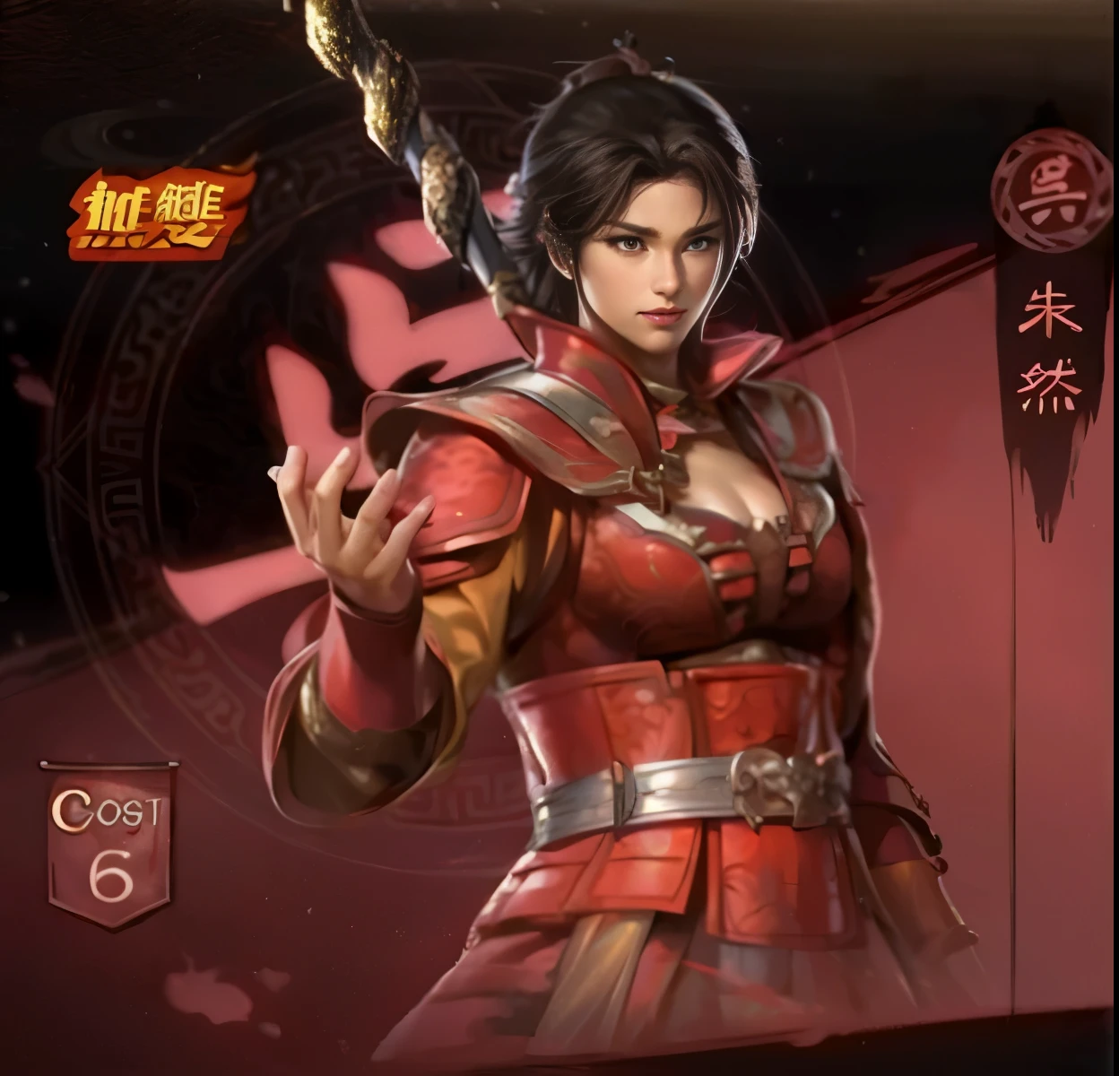 A woman in red clothes holds a sword in her hands, xianxia hero, inspired by trees, full body xianxia, Inspired by Du Qiong, bian lian, Inspired by Cao Zhibai, Inspired by Zhu Lian, Inspired by Puhua, Inspired by Zhou Fang, lady in red armor, Queen of the Sea Mu Yanling