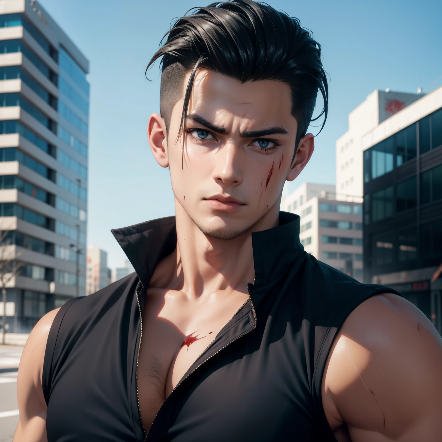Arafed Mann in einem braunen Hemd und schwarzen Hosen mit einer Faust, Upper body avatar, Zweites Leben Avatar, als Charakter in Tekken, Stil Spiel Square Enix, Nahaufnahme im Stil einer schweren Geste, Male character, Muskelprotz-Pose, T-Pose, t - Pose, Videospiel-Avatar, Ingame-Bild, T-Pose, Handel auf pxiv