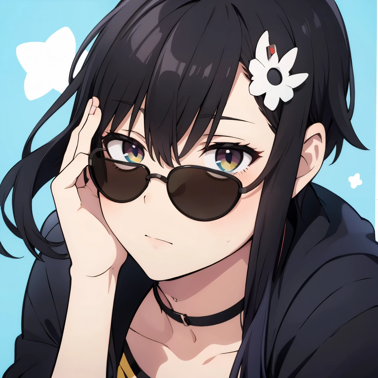 Anime, boy, black hair, wearing sunglasses 