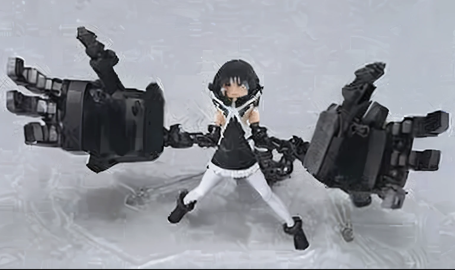 girl with huge arms, mechanical arm,
