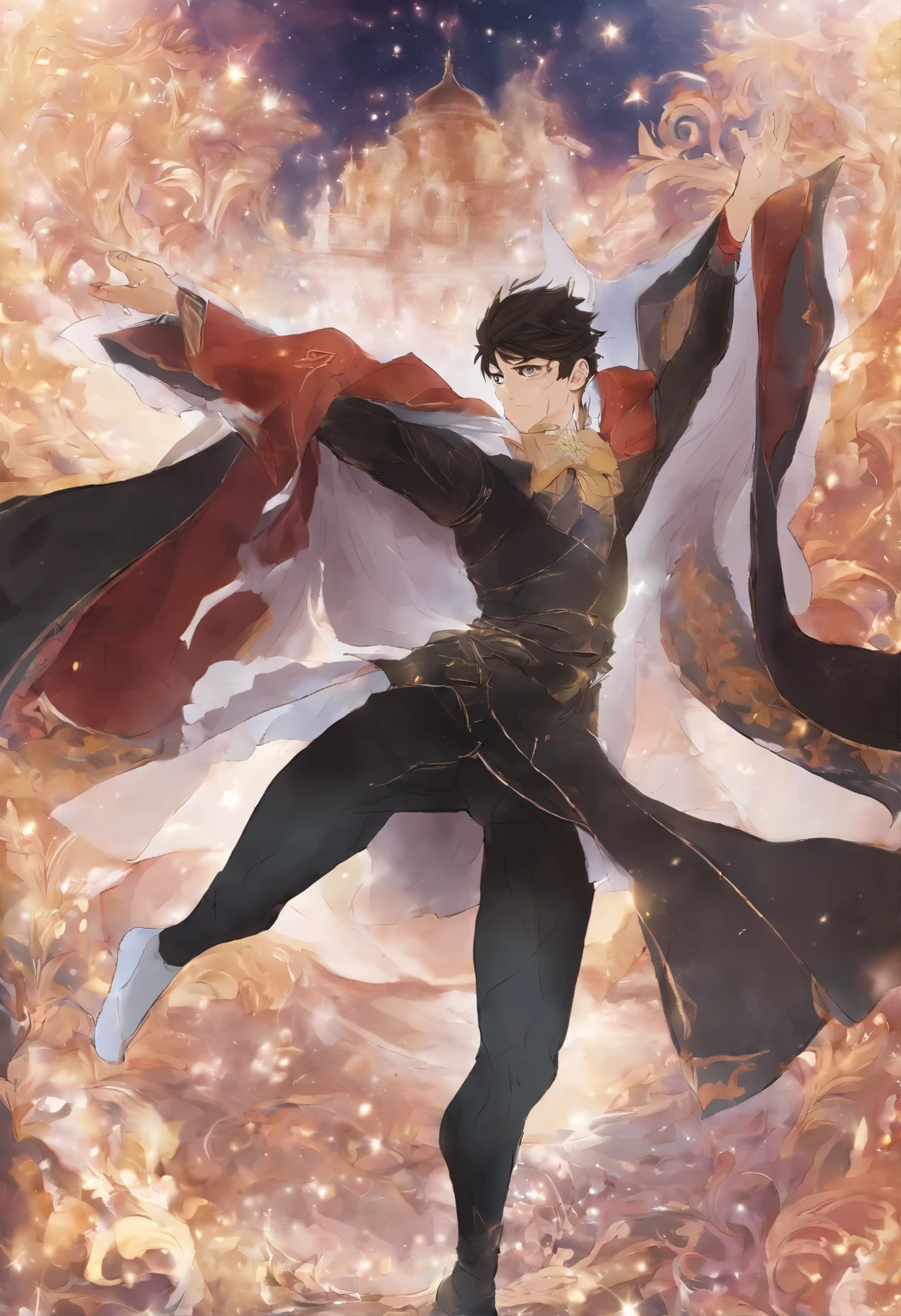 Daichi Sawamura de Haikyuu, presented as a ballet dancer who is rehearsing some ballet pose, que se vea delicado, no me muestres sus manos ni sus pies, but it does show the chosen position well. I want him to smile while he rehearses and make it obvious that he is dedicated to ballet.