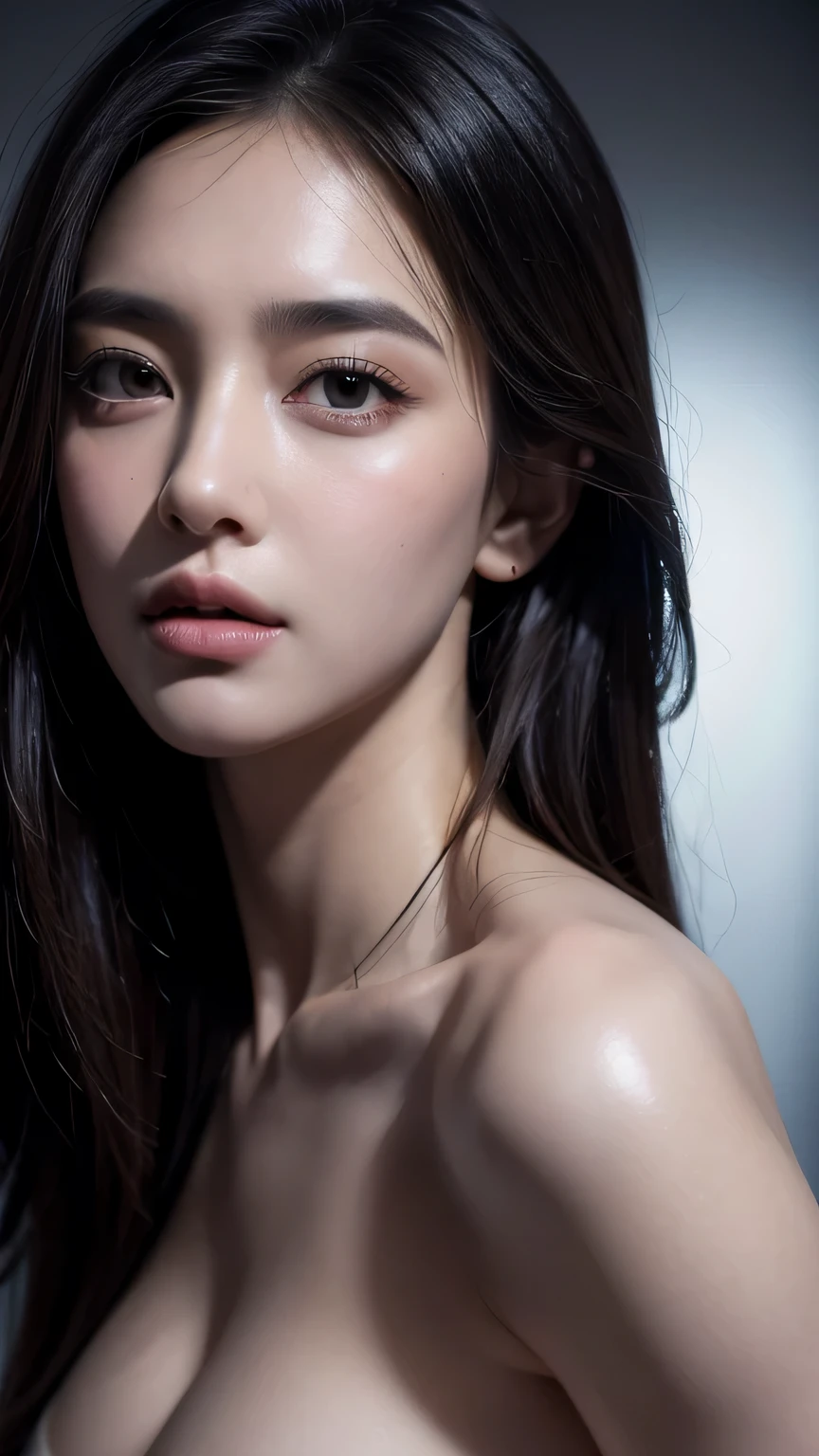 (masterpiece, highest quality:1.2), Raw photo, (realistic, photorealistic:1.2), (8K, High resolution, super detailed:1.3), 1 girl, perfect anatomy, (focus on face, view viewer), (28 year old Korean beauty, K-POP idol), (realistic detailed eyebrows, realistic beautiful brown eyes, realistic glossy skin, realistic detailed beautiful handsome face:1.2), (thin, small breasts), (realistic cinematic lighting, detailed shadowing:1.2)