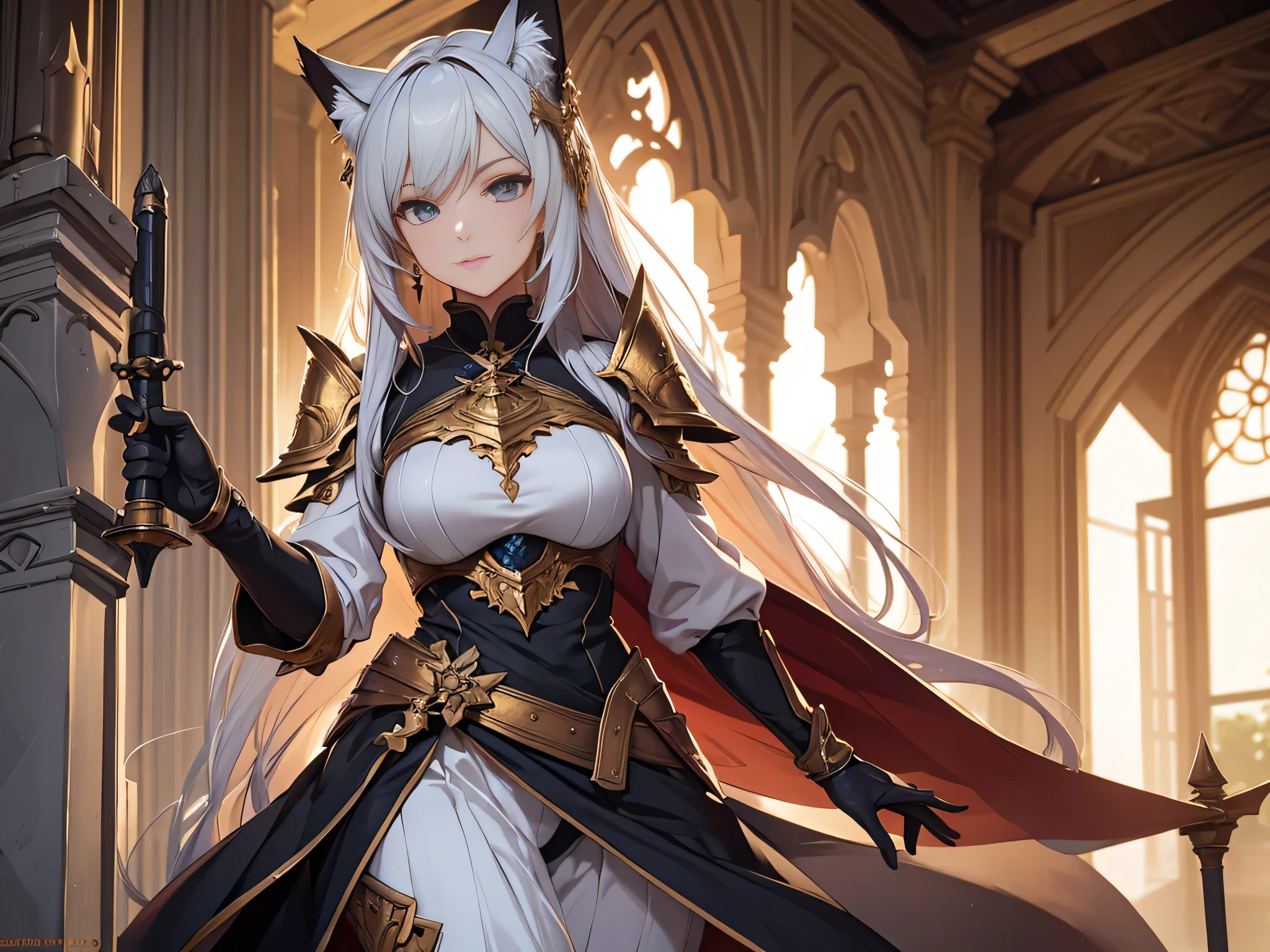 ((Masterpiece, Highest quality)), Detailed face, full body, Full of details, Multiple poses and expressions, Highly detailed, Depth,Beautiful paladin fox girl,Armor,High Balance, Natural light, Sun decoration, holding devine sword