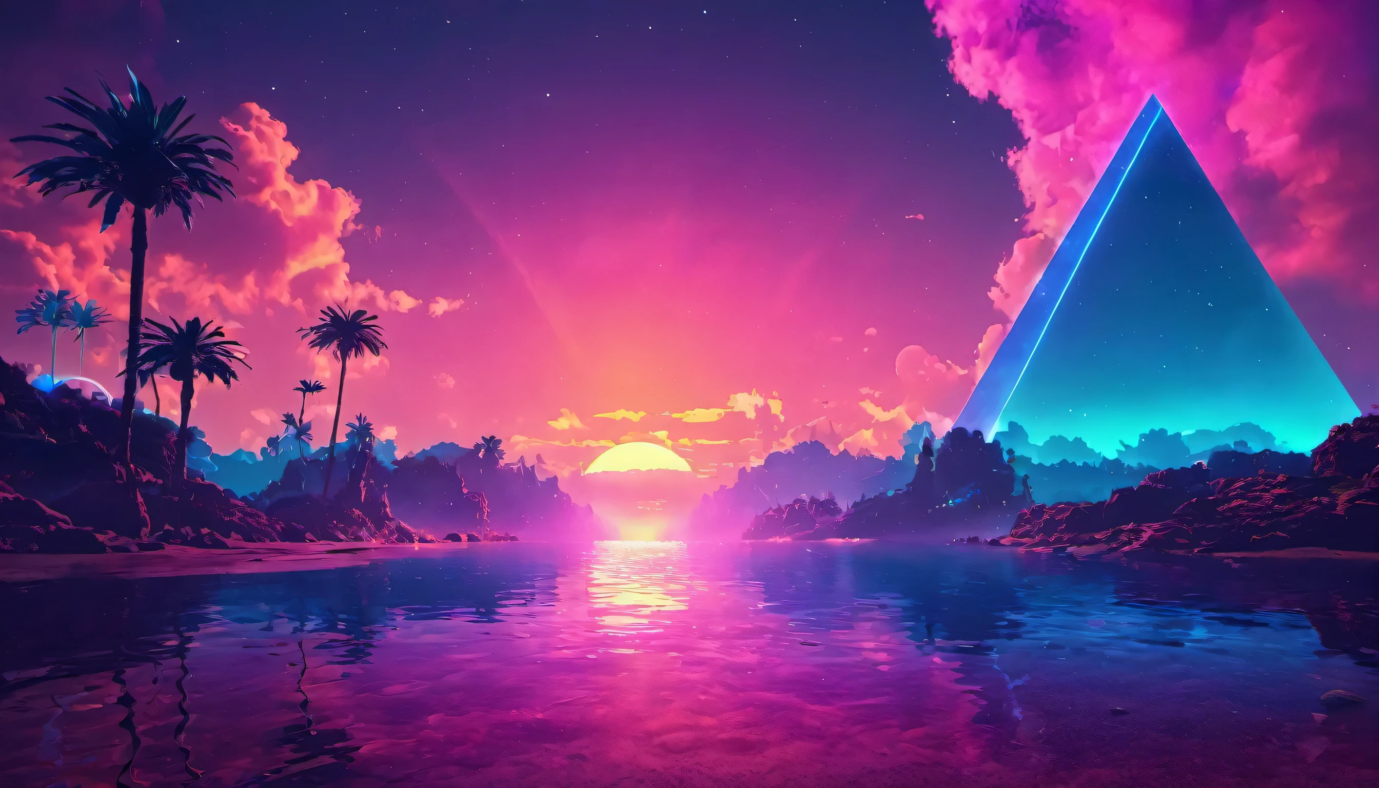 "Melhor qualidade,4K,8k,high resolution,obra de arte:1.2,ultra-detalhado,realista:1.37,cores vivas,Bokeh,HDR,Ultra HD,studio lighting,pintura ultrafina,sharp focus,physically based rendering,Extreme Detailed Description,profissional"
Vaporwave aesthetic style, linhas e linhas, silhueta de diversas notas musicais suspensas no ar e (um DJ dos anos 80 e seu DJ set Pioneer), Vintage, Magia, retratos, paisagem, fotografia, artistas conceituais, luzes de neon, Cores pastel, atmosfera de sonho, retro-futuristic vibes, arte de falha digital, holographic effects, nuvens flutuantes, reflective surfaces, elementos cromados, 80s arcade game graphics, Palmeiras, esquema de cores rosa e roxo, horizonte da cidade, glowing sunset, geometric shapes, arte de pixel, surrealista elements, cyberpunk influences, nostalgic vibes, fitas cassete, psychedelic visuals, surreal paisagems, visuais com falhas, cores vibrantes e saturadas, surreal sunset, Nuvens sonhadoras, raios solares filtrando pelas nuvens, estrelas brilhantes, bola de discoteca, Groovy bate, nostalgic atmosphere, nostalgic music, ethereal and Magiaal ambiance, retro synthesizers, luzes brilhantes da cidade, Dynamic movement, detalhes intrincados, expression of escapism.