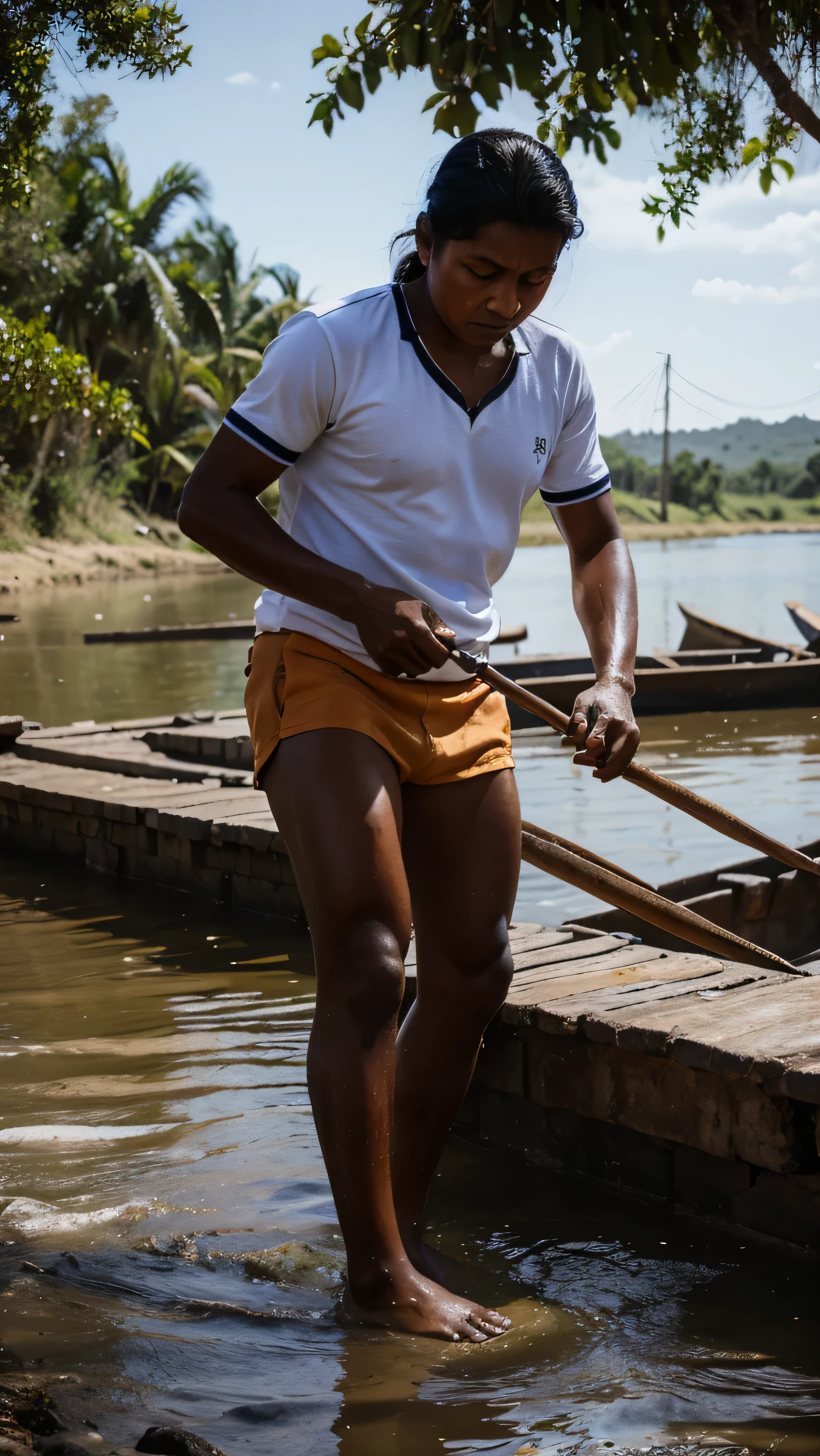 Colombian artisan in action near the Magdalena River 