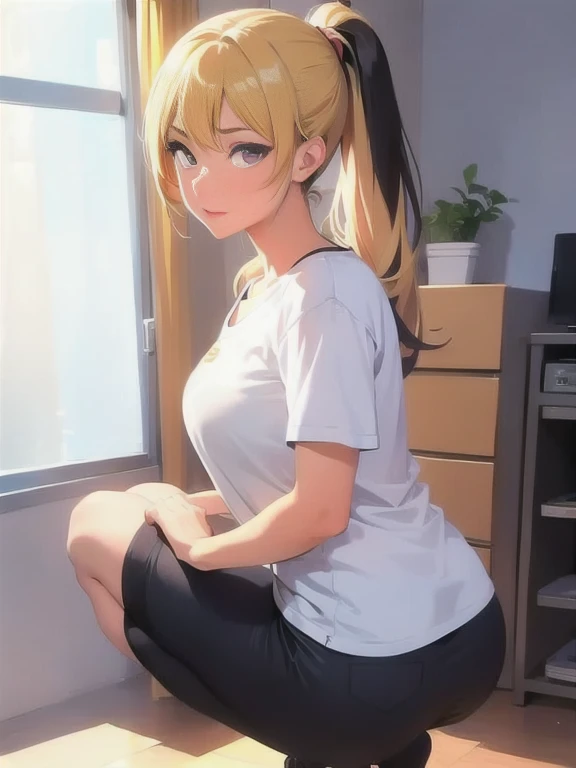 Un primer plano de una persona con una falda y una camisa, beautiful chica anime squatting, seductive chica anime, grueso, chica anime in real life, attractive chica anime, the chica anime is crouching, estilo anime realista 3d, estilo anime ecchi, chica anime, agachado, (chica anime), mejor chica anime, beautiful chica anime, vista frontal