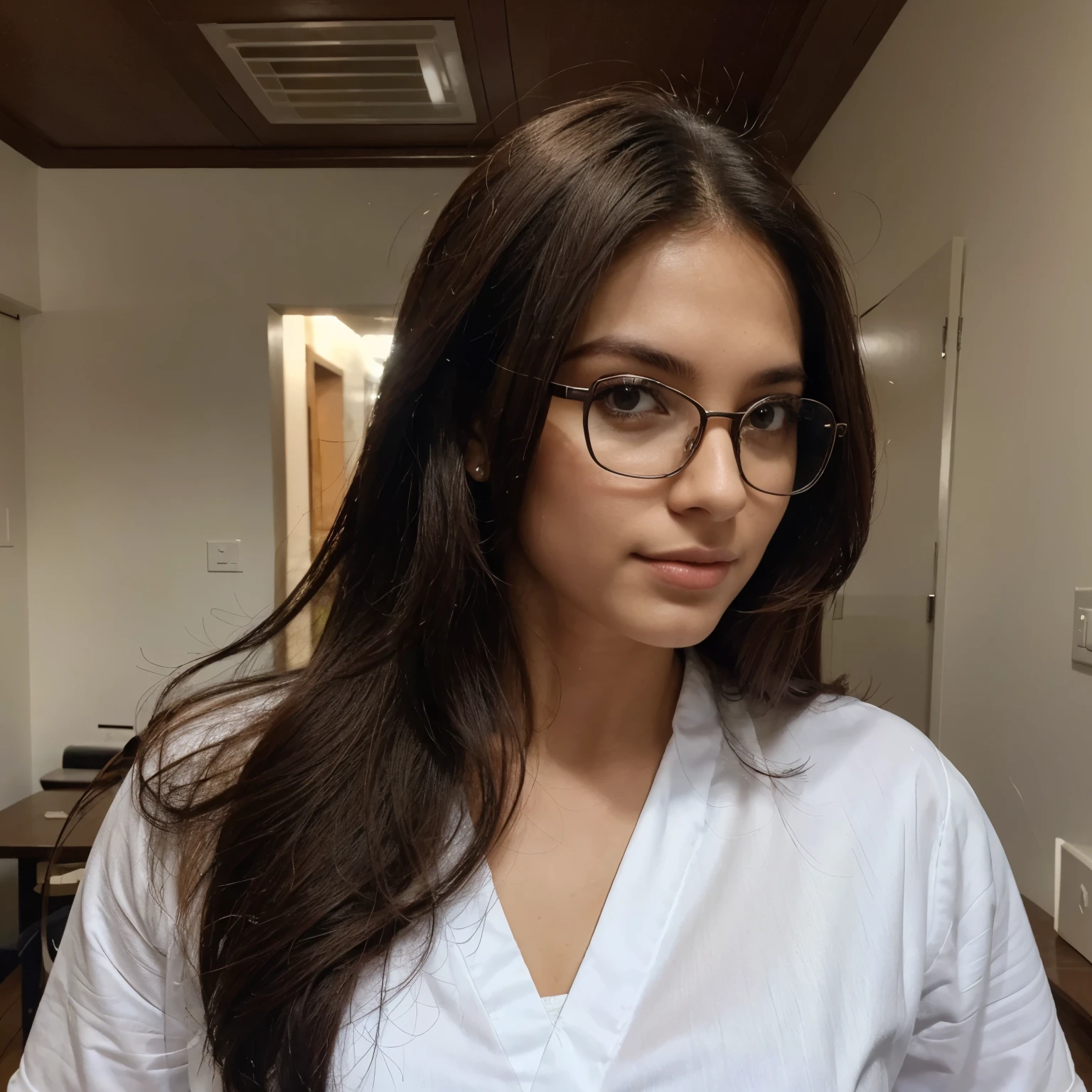 Barbeiro, de uniforme de barbeiro, who wears square glasses and is beautiful and charming