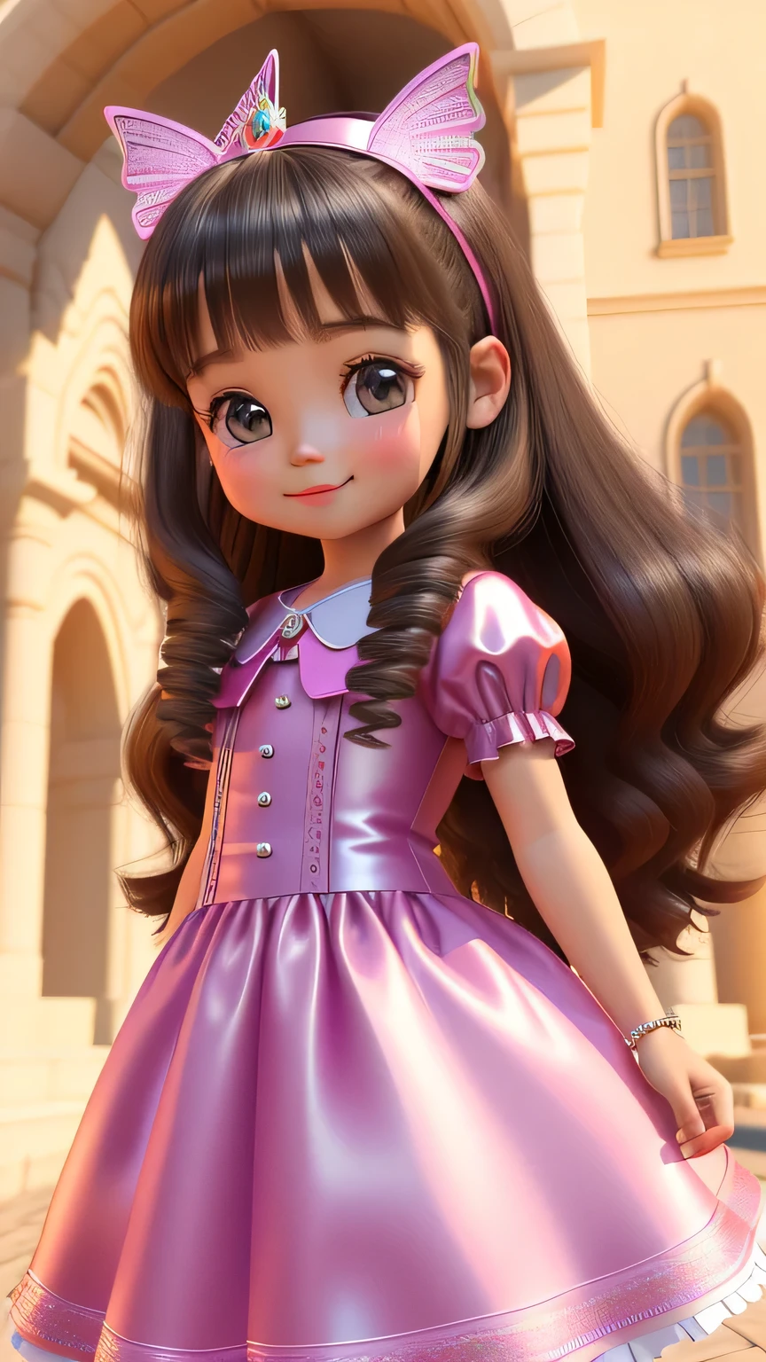 4k, (3d:1.5) cartoon art, masterpiece, cute girl, 3 cute girl, happy face, smile, detailed eyes, long hair, princess dress with accessories, cartoon image, butterfly background,