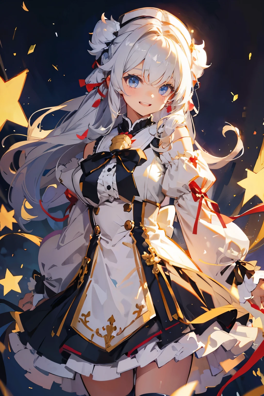 smile,Large ribbon on the chest,(((large puff sleeves)))