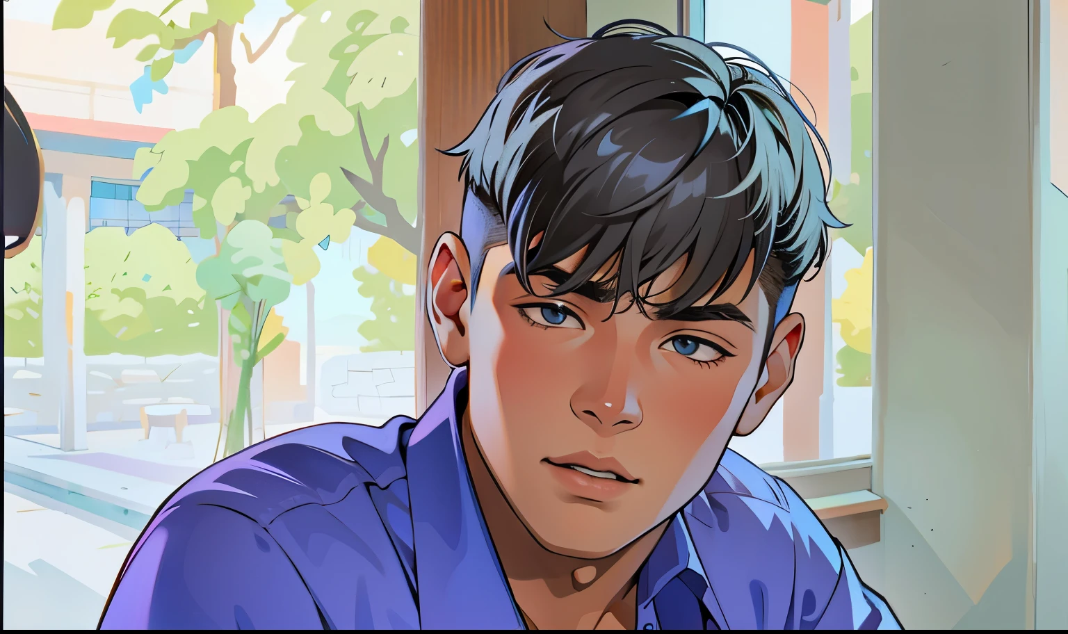 the boy, habla con la boca abierta discute un poco tiene dudas algo de miedo