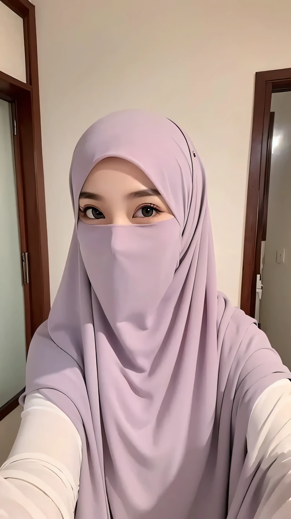 Beautuful Women、hijab, indonesian, a room、selfee、White Room、The face is cute、Vanrak Ayyans appears、1 girl