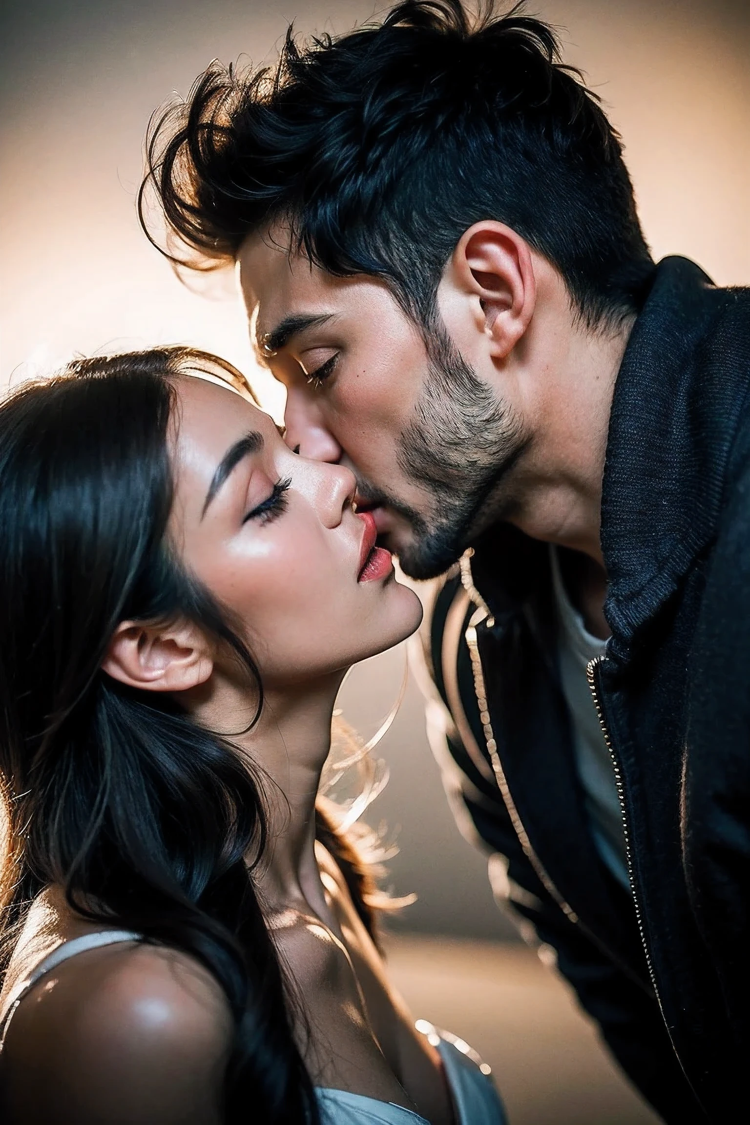 Realistic Photography, Handsome Men ,young female ,kiss