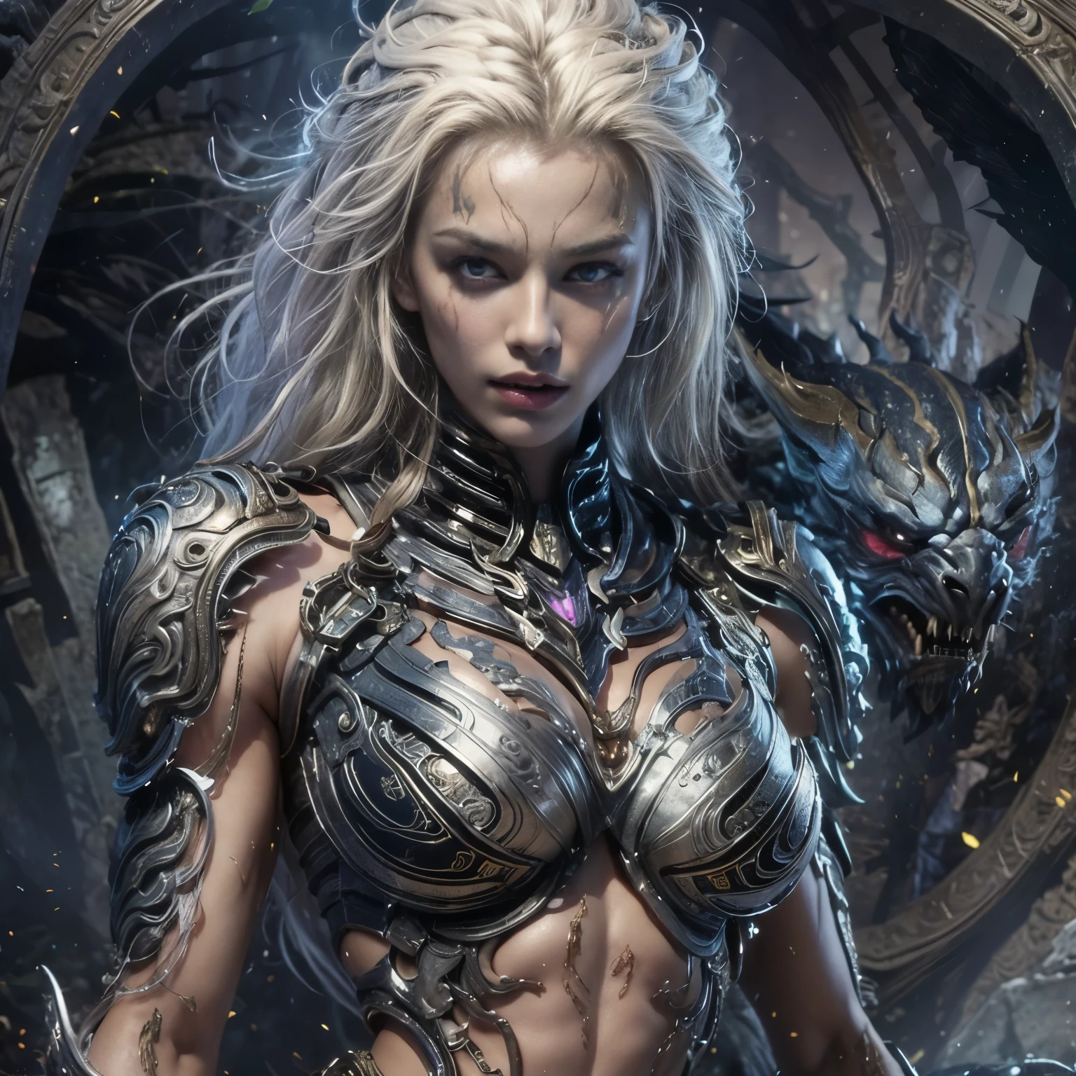 1 female alien, The Predator, warrior, (very beautiful:1.2), (intense gaze:1.4), (Predator:1.1), long dark nails, NSFW,  nipple, thick eyebrows, Shining purple eyes, the most beautiful face in the universe, platinum blonde,

A woman with an very beautiful face, her intense gaze fixed on her prey, fundamental power that cannot be denied.

(very beautiful toned body:1.5), (super muscular physique:1.2), (prowl:1.3), (smooth movement:1.4),

her beautiful body, muscular and toned, She moved smoothly and gracefully as she wandered., Ready to attack immediately. The Predator within her was always on