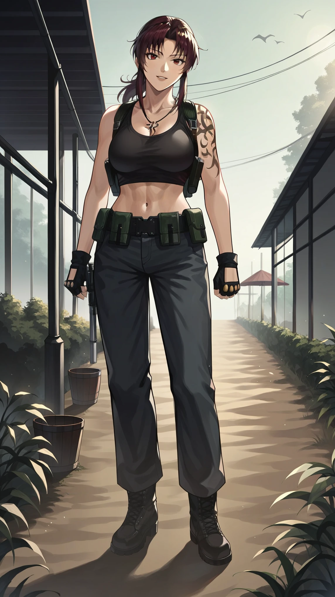 source_anime,score_9,score_8_up,1girl,solo,outdoors,revy, black lagoon