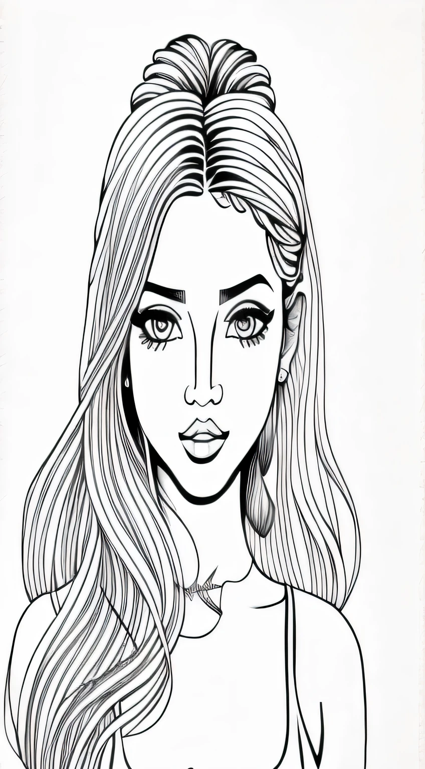 a girl with long hair and a ponytail in a black and white drawing, line art portrait, lineart behance hd, bold lineart, black and white line art, outline art, simple line art, line art colouring page, thick line art, black line art, simple lineart, illustration line art style, bold line art, clean lineart, illustration black outlining