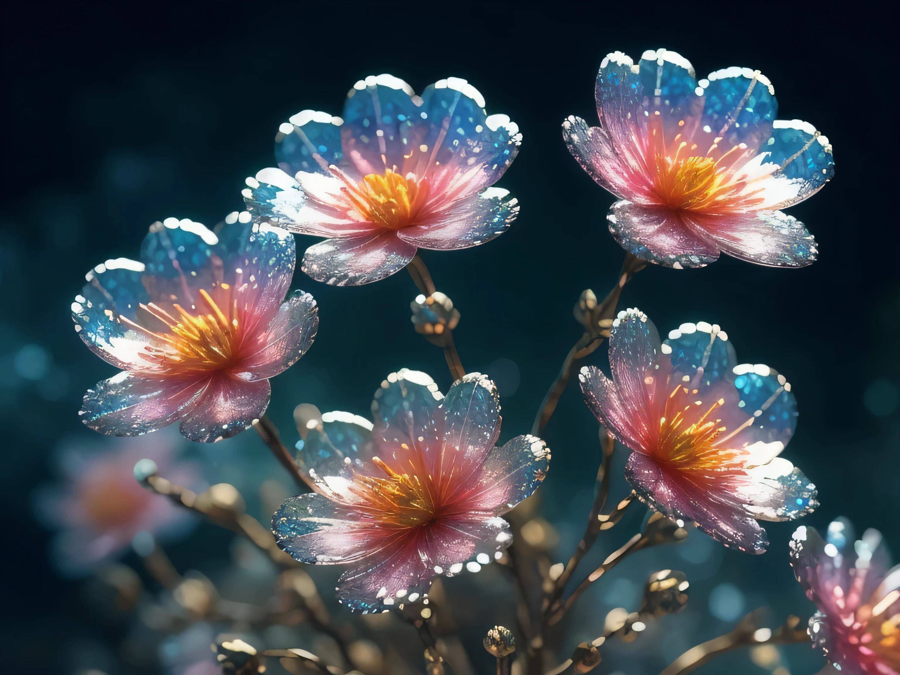 crystal spring flowers,
fantasy, galaxy, transparent,
sparkling, Glittering, brilliant, rich and colorful,
amazing photography, dramatic lighting, photorealism, Super detailed, 4K, depth of field, high resolution