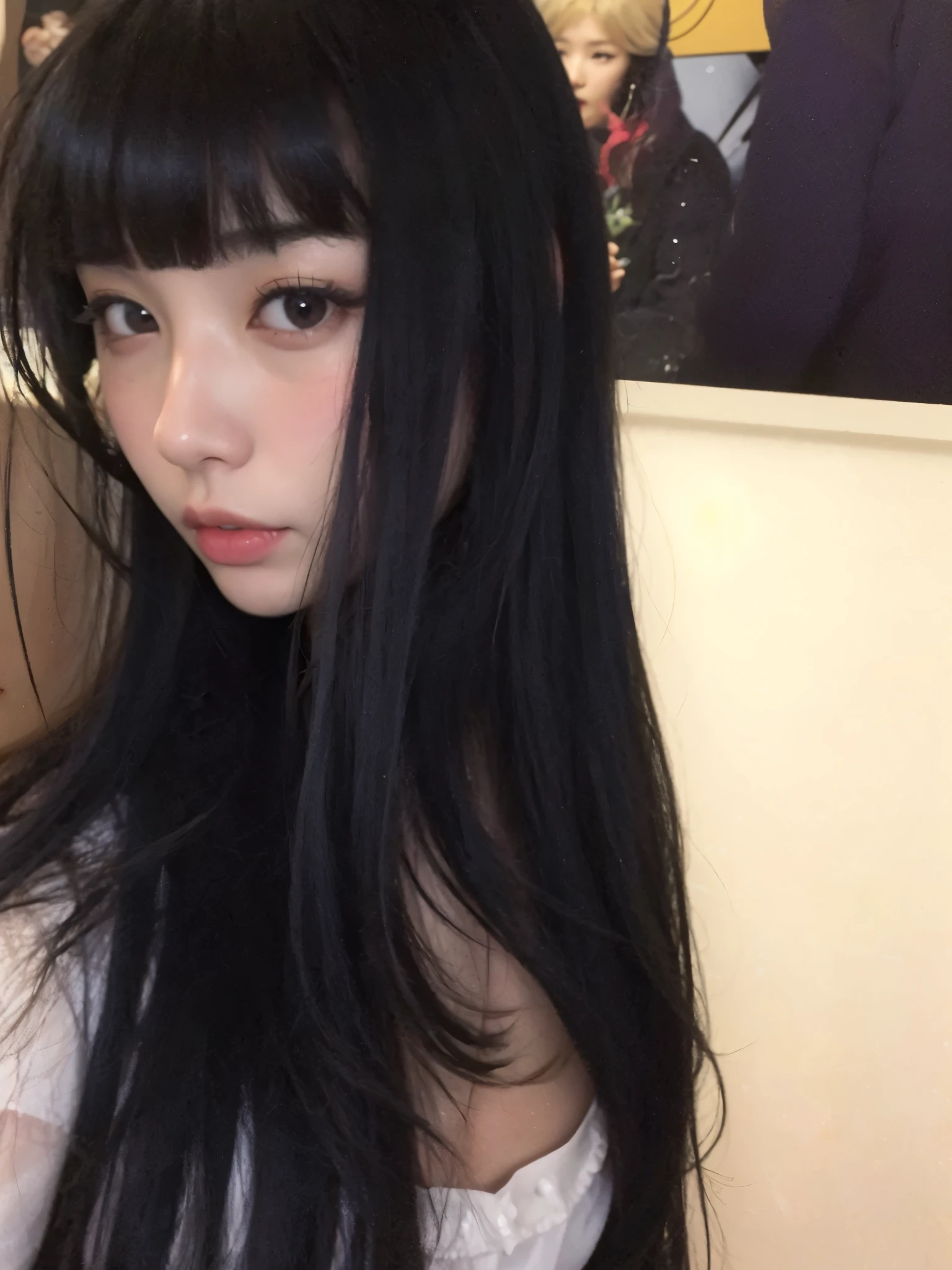 Coreana, asiatica, cabelo escuro, olho puxado, rosto jovem, labios carnudos, labios rosados