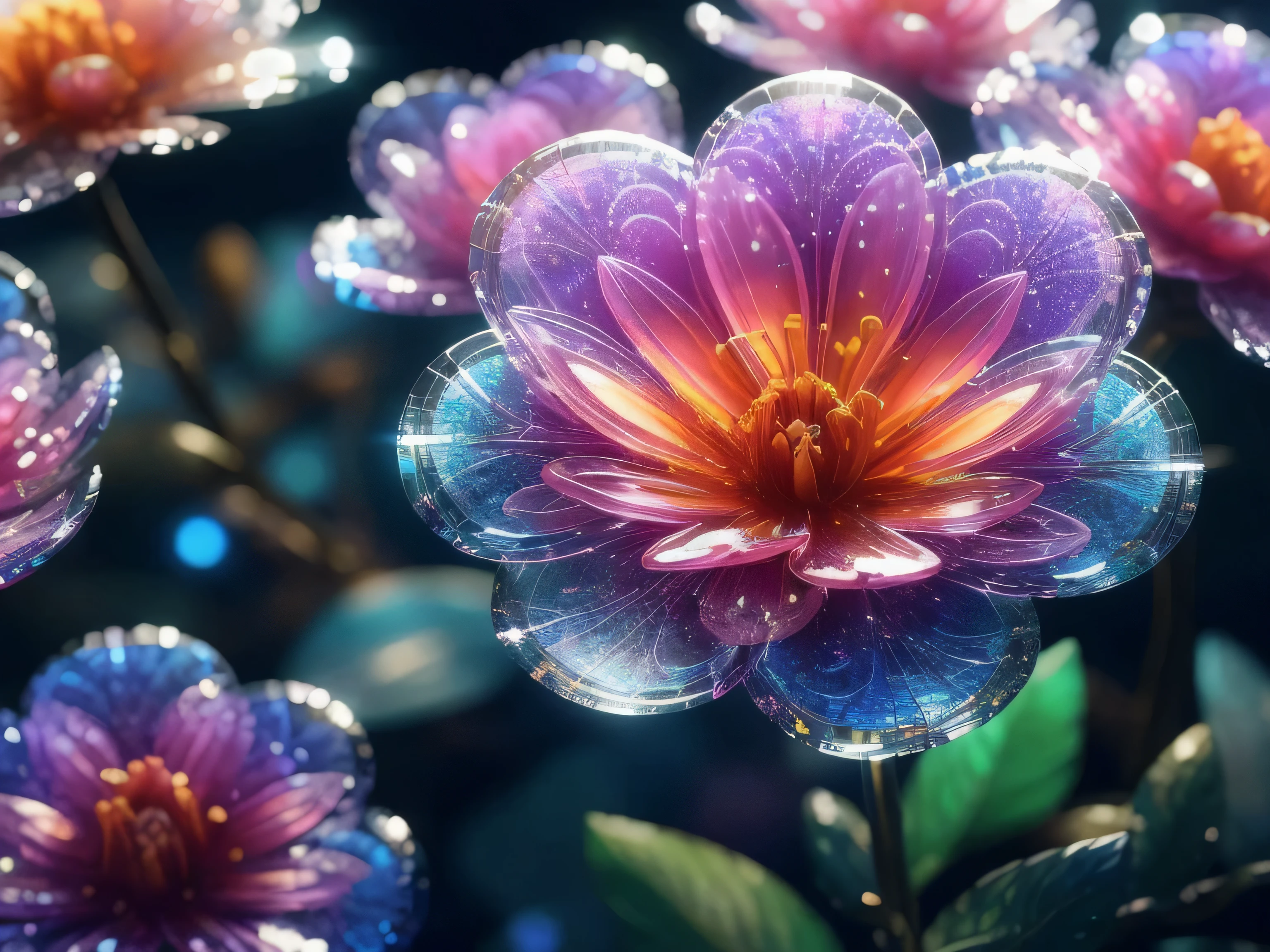 crystal spring flowers,
fantasy, galaxy, transparent,
sparkling, Glittering, brilliant, rich and colorful,
amazing photography, dramatic lighting, photorealism, Super detailed, 4K, depth of field, high resolution