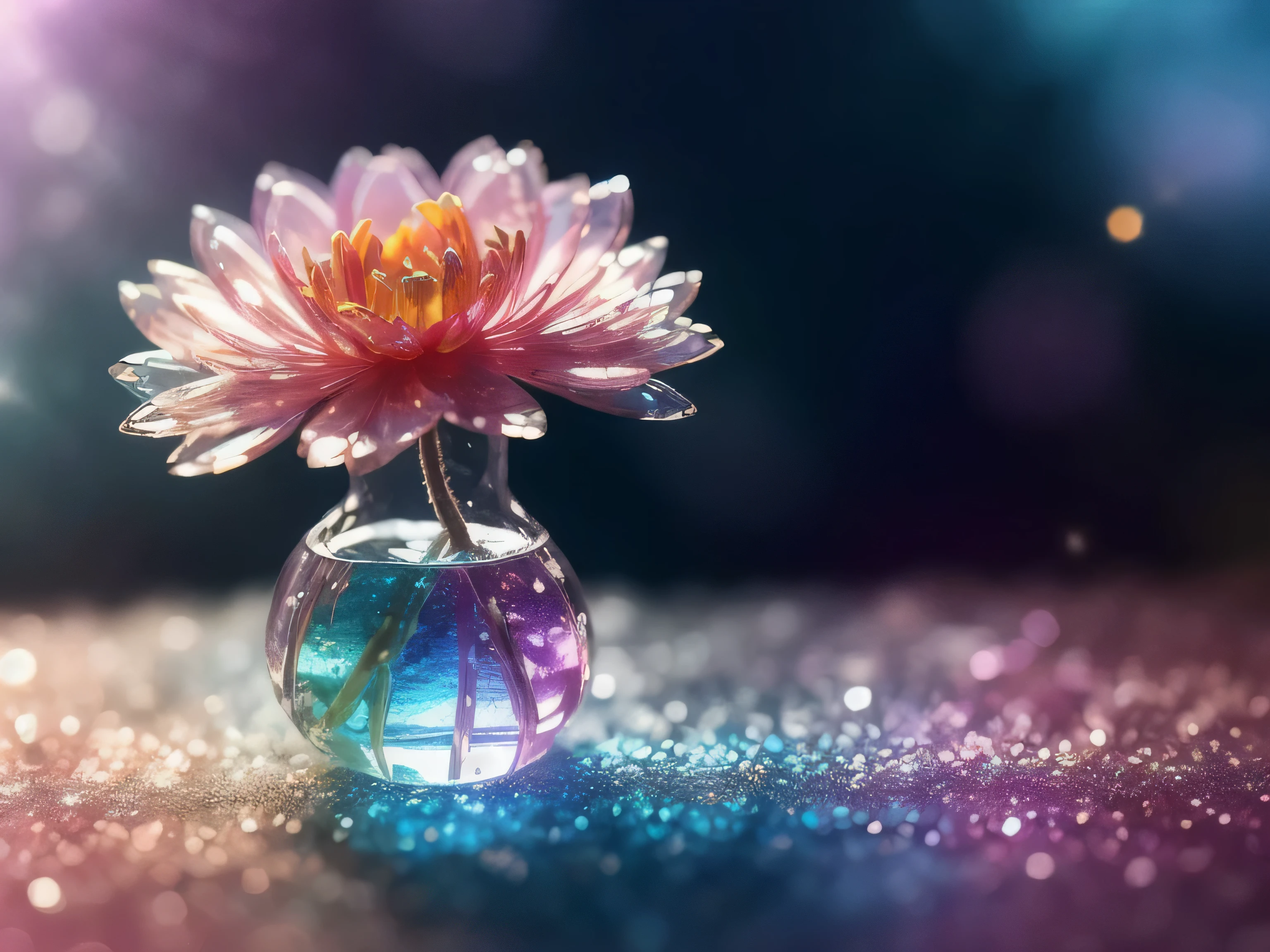crystal spring flowers,
fantasy, galaxy, transparent,
sparkling, Glittering, brilliant, rich and colorful,
amazing photography, dramatic lighting, photorealism, Super detailed, 4K, depth of field, high resolution