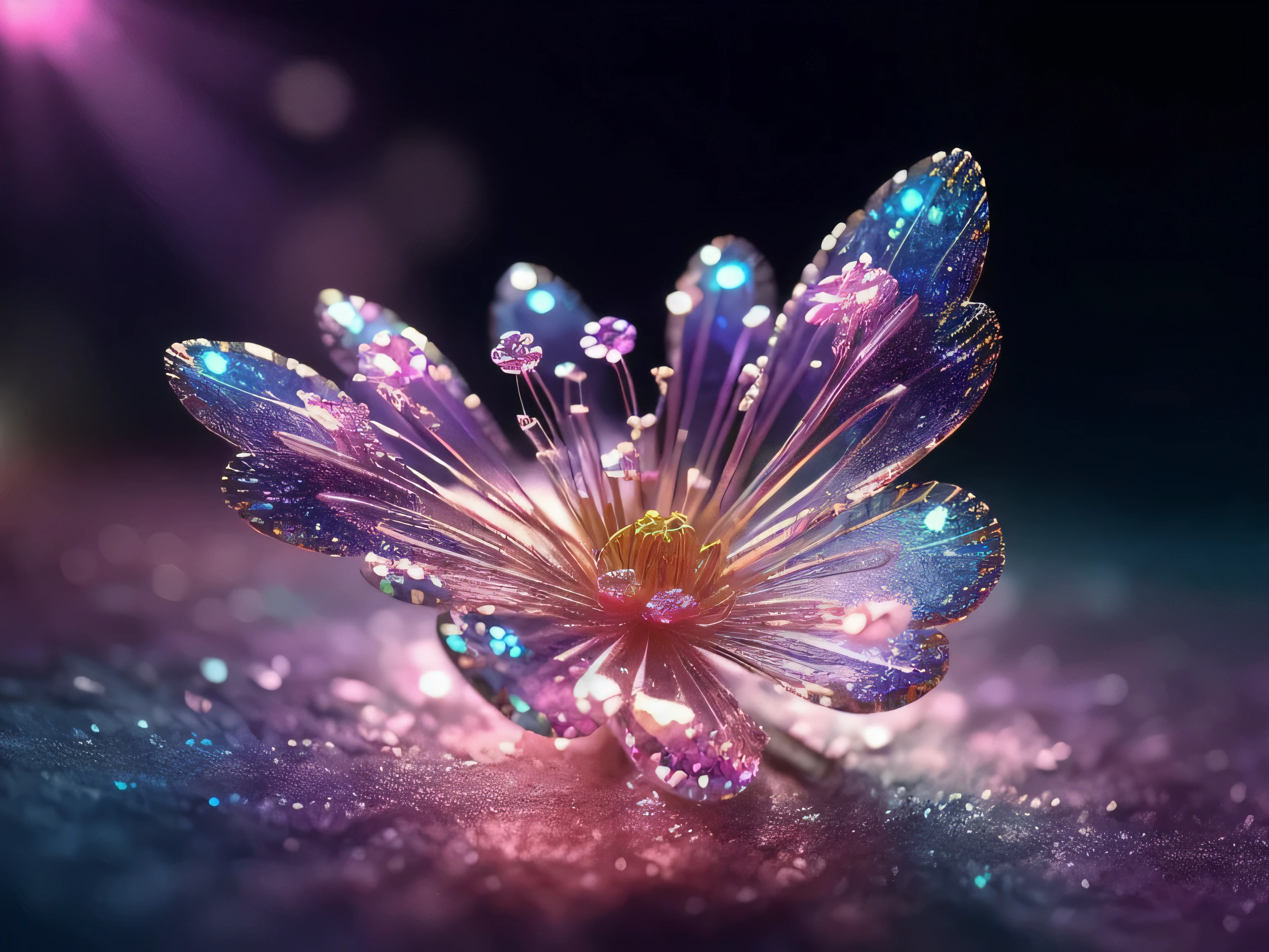 crystal flower,
fantasy, galaxy, transparent, 
sparkling, Glittering, brilliant, rich and colorful, 
amazing photography, dramatic lighting, photorealism, Super detailed, 4K, depth of field, high resolution