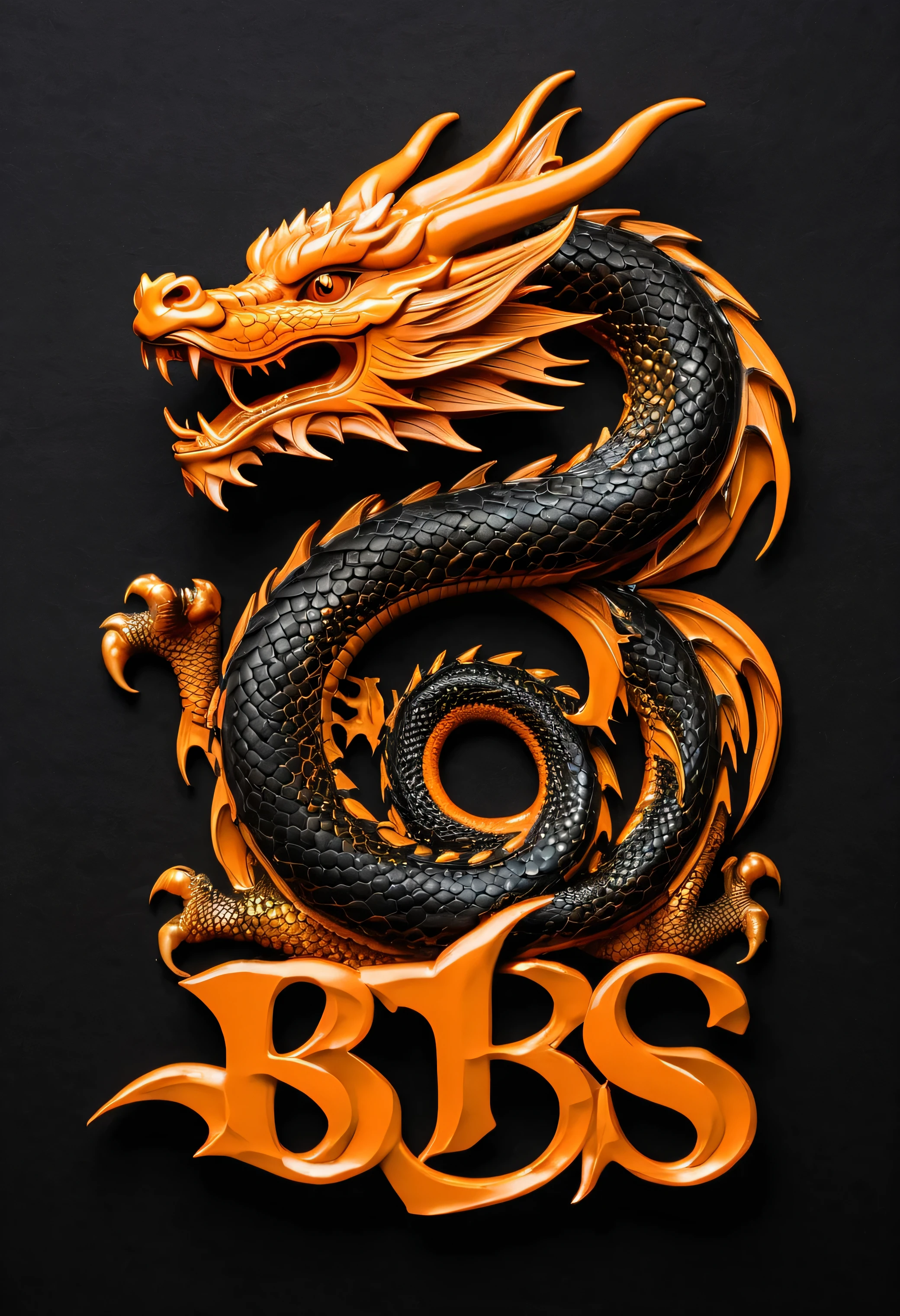 Orange inscription "BBS" with a dragon on a black background.
