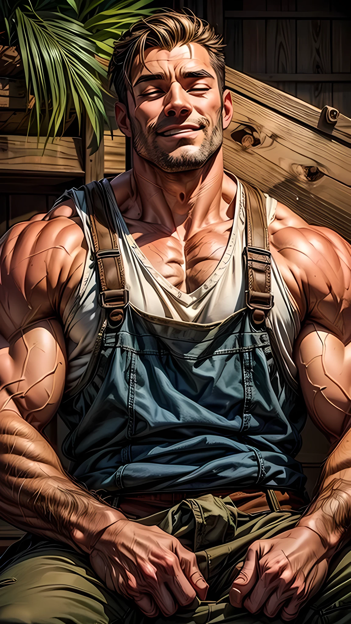 modern　male　Muscular　Giant　middle aged　Construction worker　Under construction