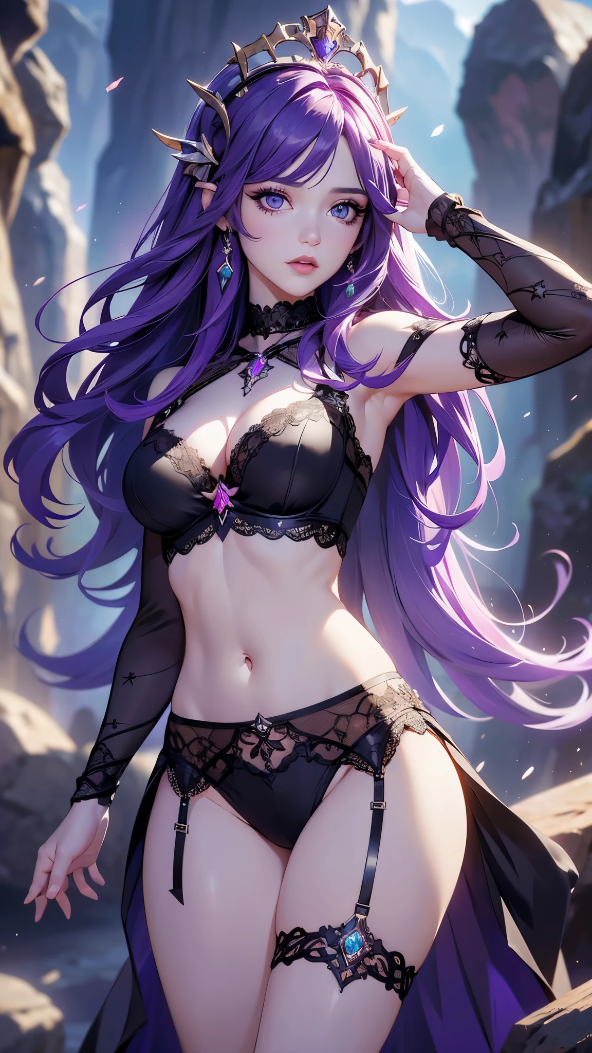 (La mejor calidad,A high resolution,Ultra - detallado,actual),Ariana Grande vestida de morado y negro con cuernos y cuernos, (irelia V2.1) , ig model | germen de arte, seraphine ahri kda, (morgana de la liga de leyendas V2.1) , extremely detailed germen de arte, (piel fucsia debajo de la armadura:1.4) ,( personaje de liga de leyendas:1.4) , de la liga de leyendas, trending germen de arte, (irelia de la liga de leyendas:1.4) , More detailed 8K.motor irreal:1.4,UHD,La mejor calidad:1.4, fotorrealista:1.4, textura de la piel:1.4, obra maestra:1.8,obra-prima, mejor calidad,objeto Objeto], (detailed face features:1.3),(Las proporciones correctas),(ojos perfectos hermosos :1.4 ),  (pose vaquero), (fondo caverna piedras grandes cueva :1.4), (obra maestra:1.3), ((Mejor calidad:1.3),(mostrando panties lingerie :1.4), ,( ciberpunk 2.1), (estilo kawaii V2.1), (detailed face :1.4) 