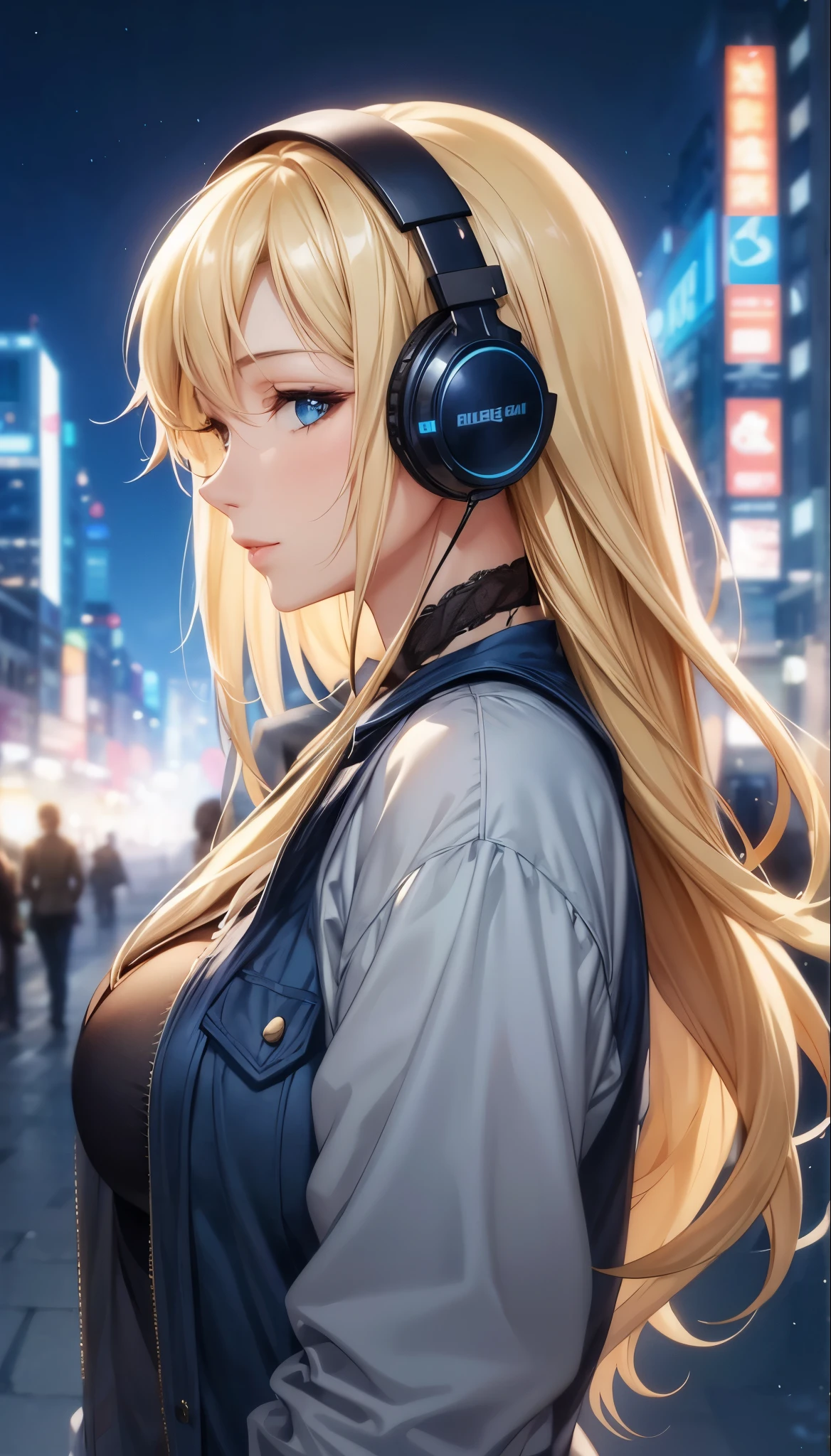 portrait, elegant mature woman, blue eyes, blonde hair, big breast, 4k resolution, beautiful cg, soft light