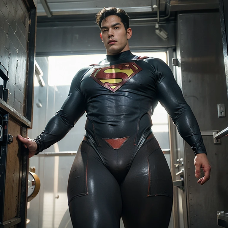 Man body setting,Superman costume bodysuit , (bare thighs) , ( thick bottom ) , realism , hyper realistic , photorealistic , ( thick hips ). , standing , super handsome boy , fatty hips , fatty buttocks, sexy , eroticism , nsfw , epic realism , epic photorealistic , tall man ,(hip fat), narrow waist , (wide hips) , large hips , bare chest , (overwide hips , over large buttocks), (skinny but huge hips )