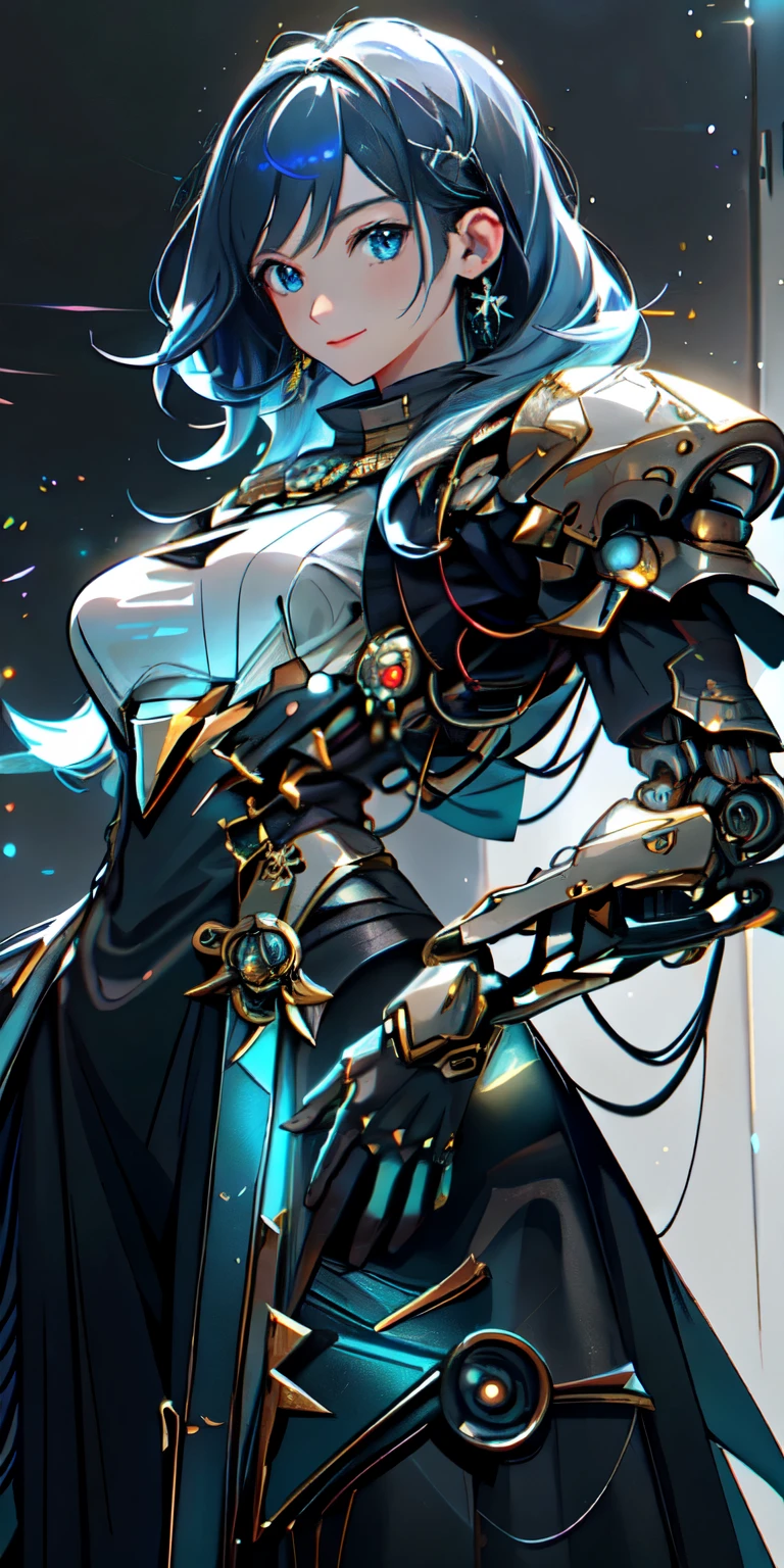 Masterpiece anime robot beautiful skin lightning magical girl, aesthetics_olhos, detailed olhos, random color olhos, cabelo brilhante, random fantasy hair, cabelo multicolorido, corpo detalhado, rosto detalhado, Saenyo Ancalagon Anthropomorphic majestic guardian | retrato | armadura fina de ouro e diamante | cinematic lighting | design intrincado de filigrana de metal |8k | Motor irreal | octane rendering , rosto detalhado, altamente detalhado, sci-fi background, rubor,brincos hair_high resolution triple jewelry ornament_brinco, Detalhe tudo, Sozinho, Postura de Batalha, magic circle, electrix, lightning effect, rastreamento de raio, Detalhe tudo, 4K ultra-HD, olhos brilhantes, random color hair, Close do lado esquerdo, shiny particles, 8k Wallpaper, Alunos brilhantes, sorriso sedutor, Put your hands on your face