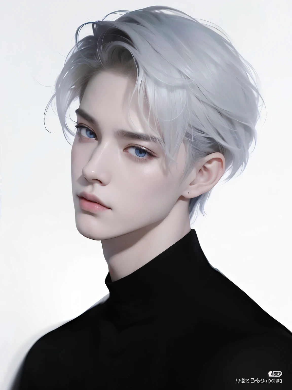 chico de cabello rubio con ojos azules y cabello blanco con un cuello de tortuga negro, inspired por Yanjun Cheng, obra de arte al estilo de guweiz, por Ni Tian, Cai Xu Kun, inspirado en Russell Dongjun Lu, delicate androgynous prince, por Yanjun Cheng, guweiz en pixiv artstation, guweiz, retrato de alta calidad