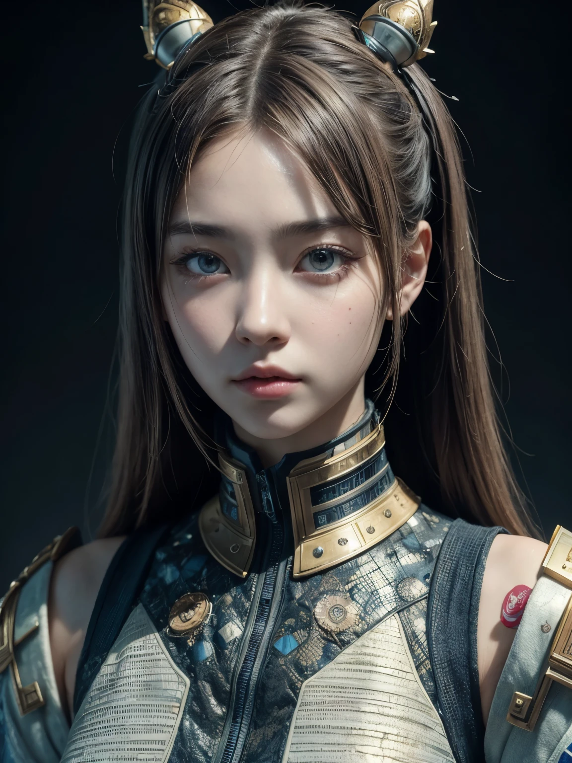 (high quality), (masterpiece), (detailed), 8K, Hyper-realistic portrayal of a futuristic (1girl1.2), Japanese character. Meticulous details bring the character to life in this visually stunning composition, showcasing the seamless blend of tradition and innovation. Trending on Artstation.