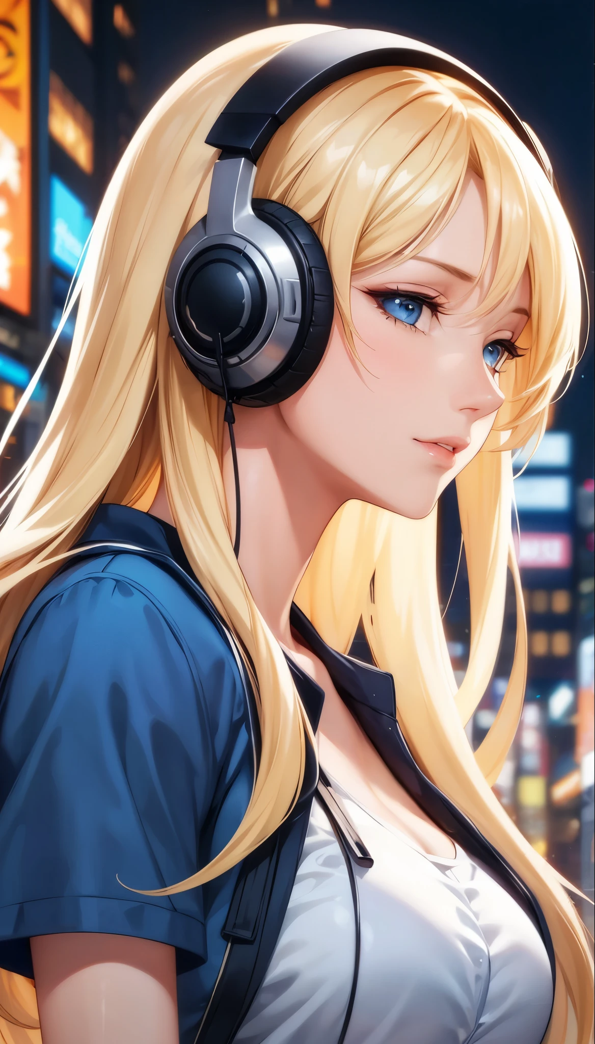 portrait, elegant mature woman, blue eyes, blonde hair, big breast, 4k resolution, beautiful cg, soft light