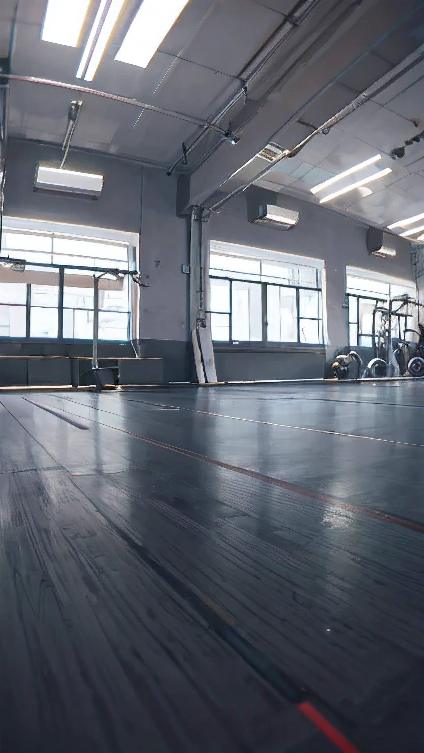 just a background of a gym, better quality, without any people, detailed, perspective from below 
