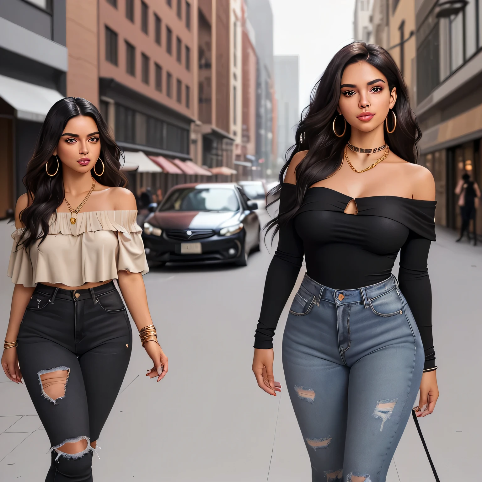 full body, long brunette hair, gorgeous, city girl, big breasts, big bum, toned hourglass figure, cleavage, western, black fashion jeans, cute top, lace choker, high heels, hot girl, shopping in the Beverley Hills, (masterpiece), best quality, high resolution, extremely detailed, blurred background, depth of field, cinematic lighting,
