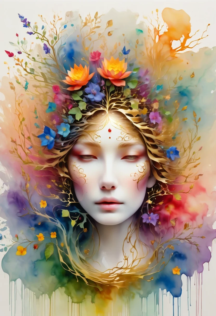 plant girl,Vine Princess,Witch of Thorns,Beautiful line art photo,Use gold strokes and rainbow paint,golden virgin,golden ratio,melted wax,Visible strokes,surrounded by crystal ball,3D Mosaic Wireframe,neuroimaging,Neurons,tree of Life,color,California,Passion,oil painting on canvas,thick strokes,Crazy details,8K Ultra HD,masterpiece,art station,Surrealism,plant witch,Vine Queen,Witch of Thorns