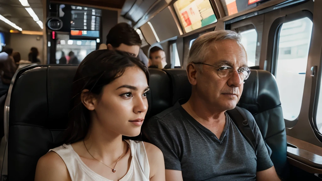 generates a realistic 4k image of an adult daughter traveling with her father