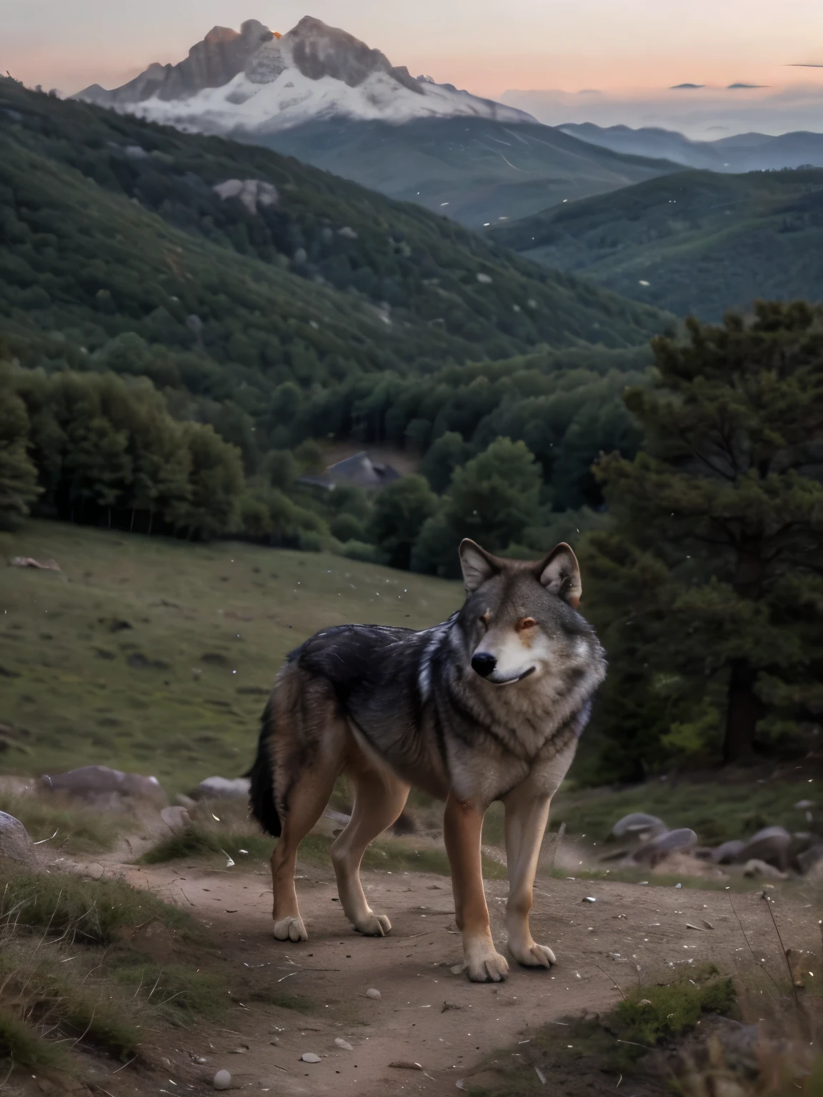 Wolves fighting in the background