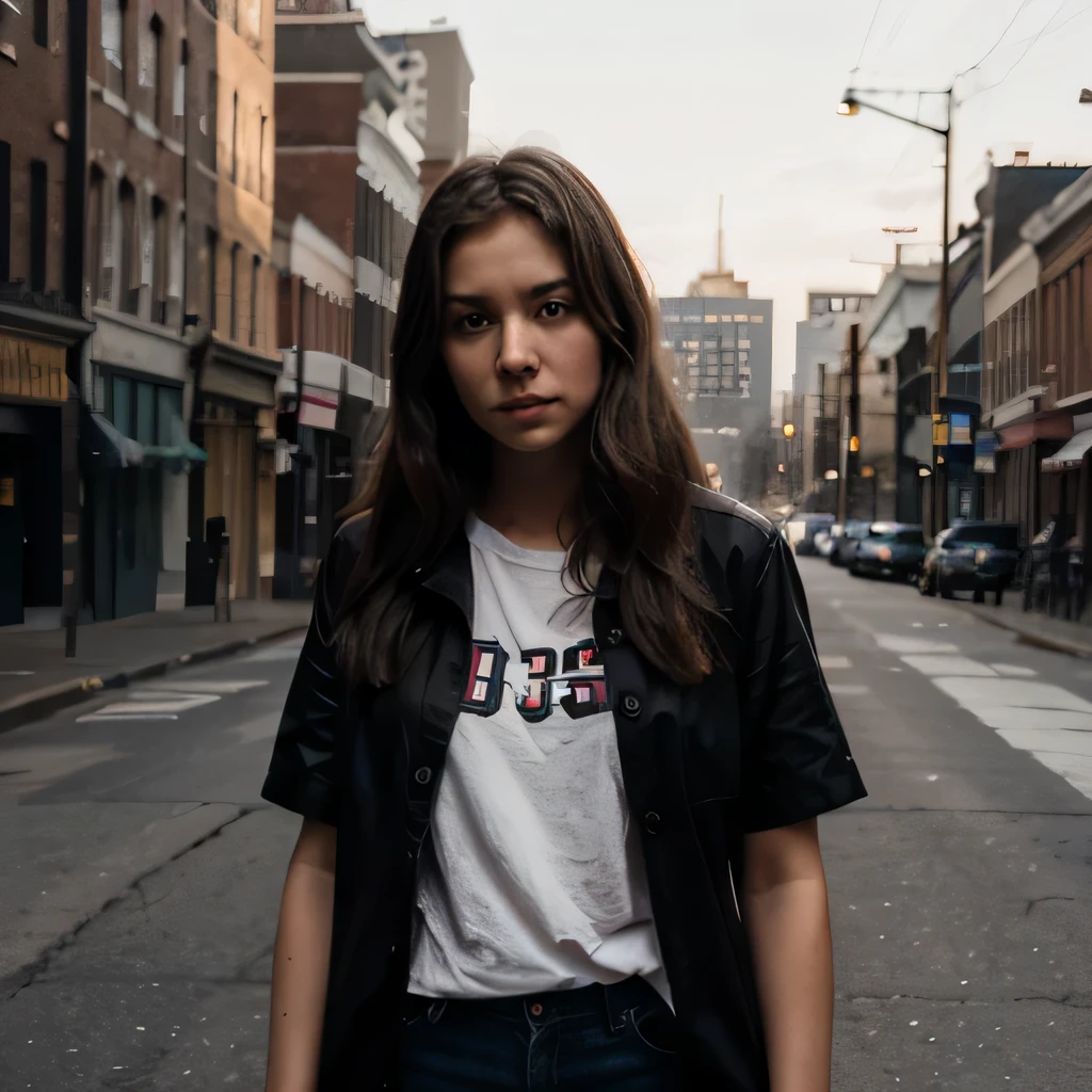 a realistic girl in 4k who grew up in the United States overcoming her fear
