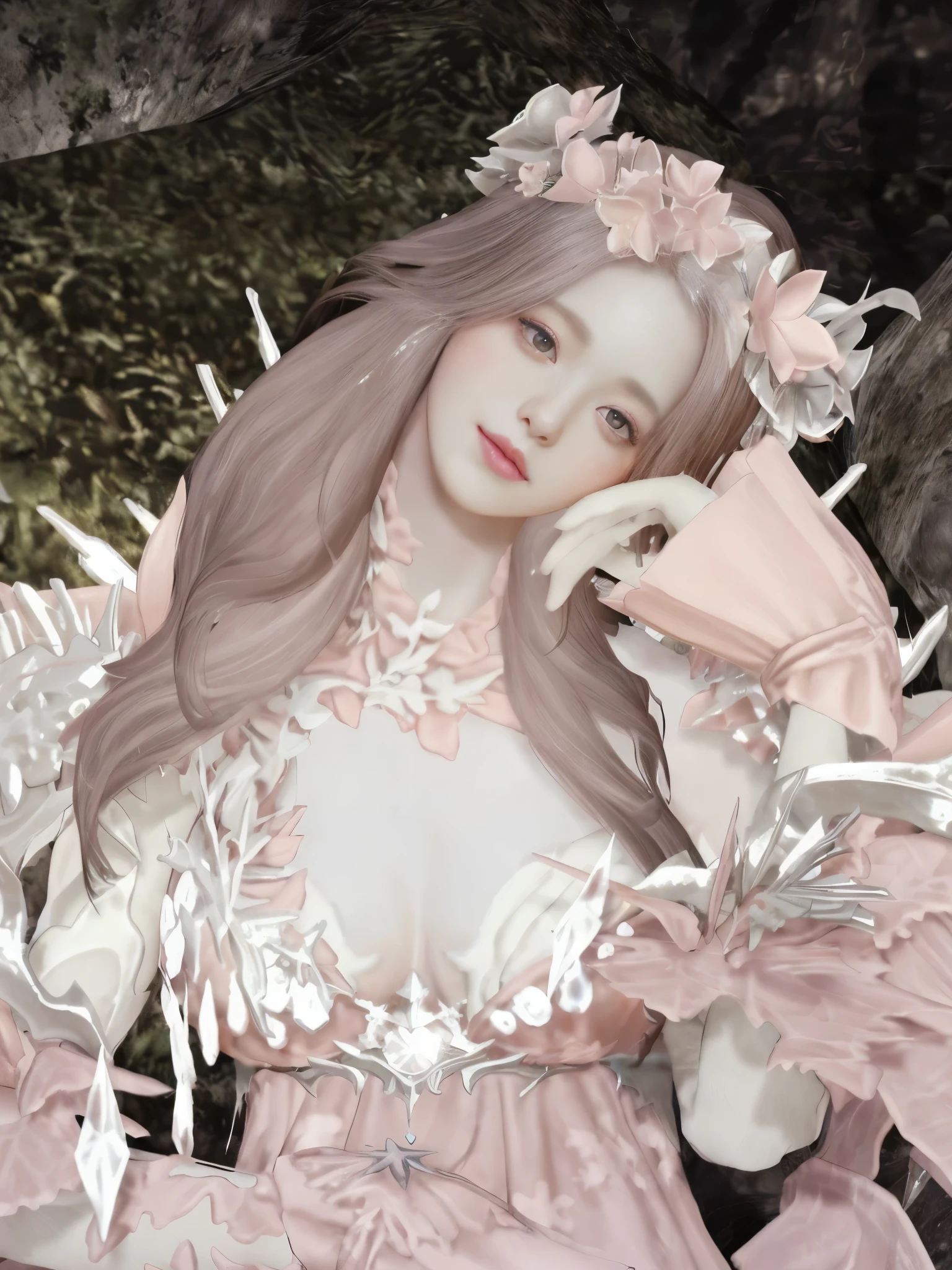 il y a une femme en robe rose avec un éventail, guweiz, 🌺 cg company, pale milky white porcelain skin, peau blanche en porcelaine, ethereal skin, chef-d'work of Guweiz, pale snow white skin, pale peau blanche en porcelaine, peau brillante, inspired by Sim Sa-jeong, ((une belle impératrice fantastique)), fairy, 4k detail fantasy
